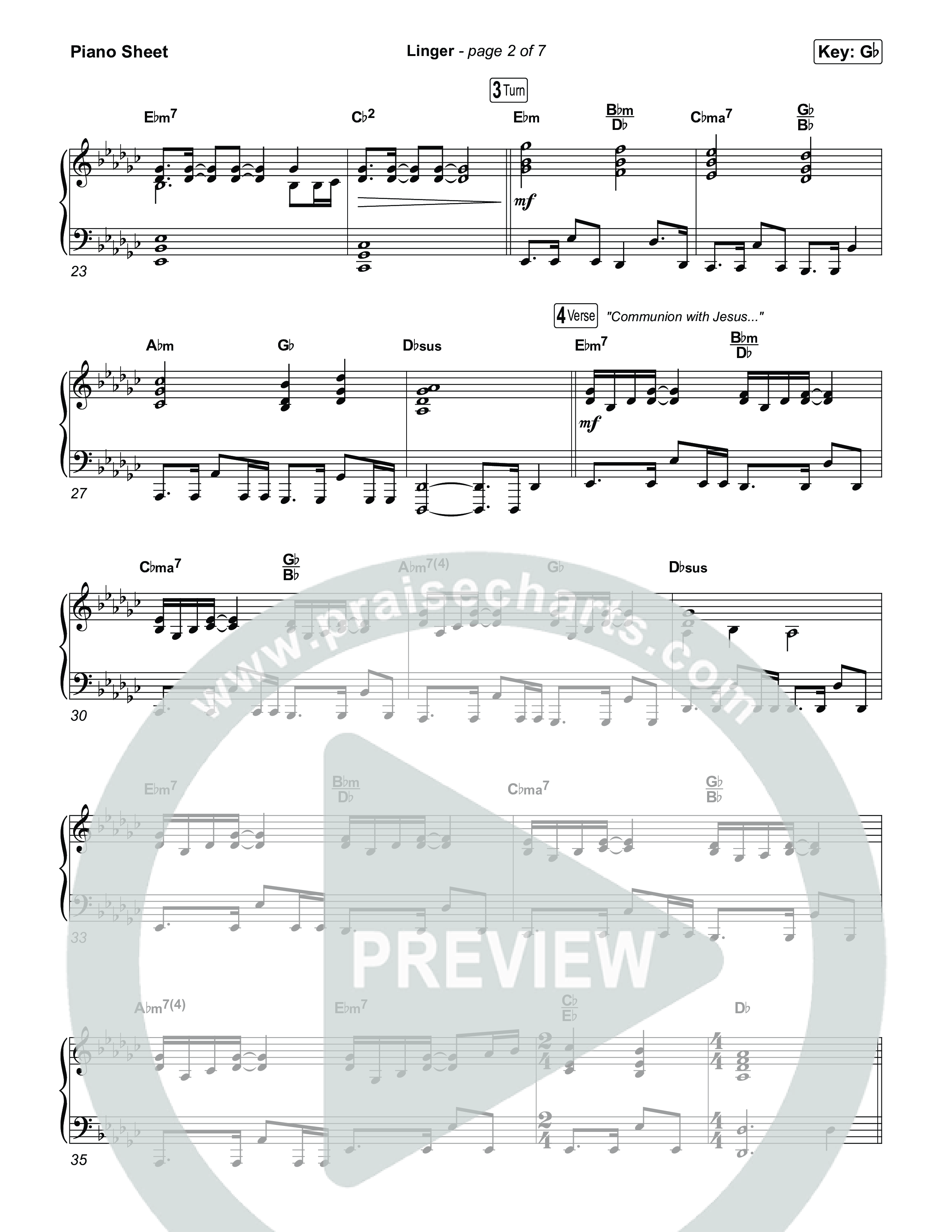 Linger Piano Sheet (Bethany Jennings)