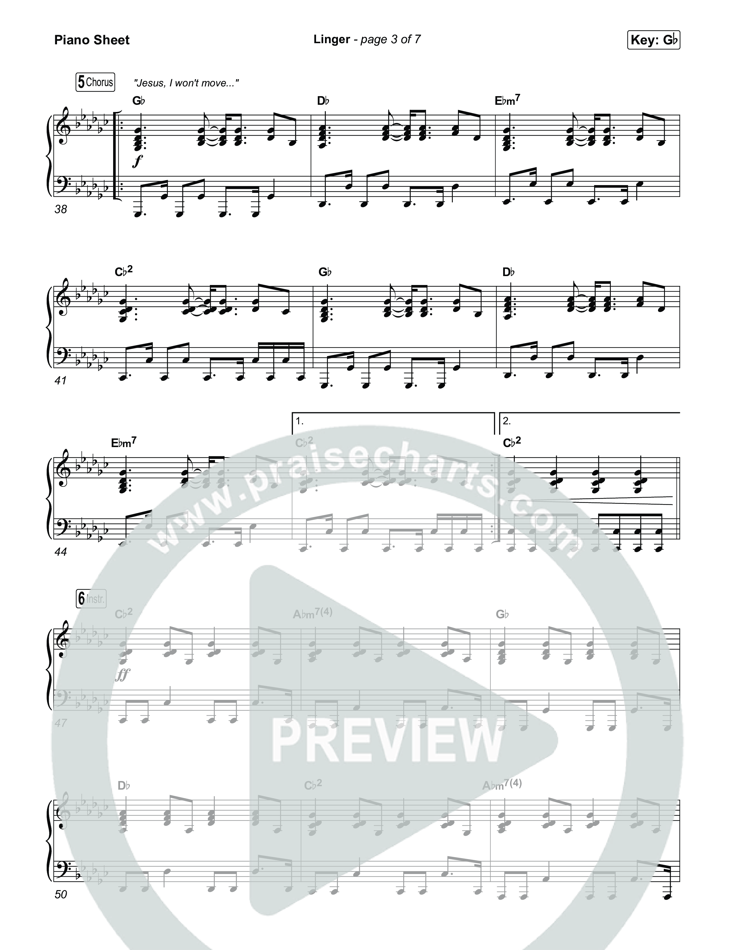 Linger Piano Sheet (Bethany Jennings)