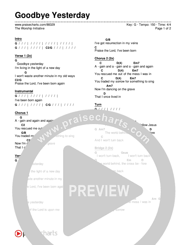 Goodbye Yesterday Chords & Lyrics (The Worship Initiative)