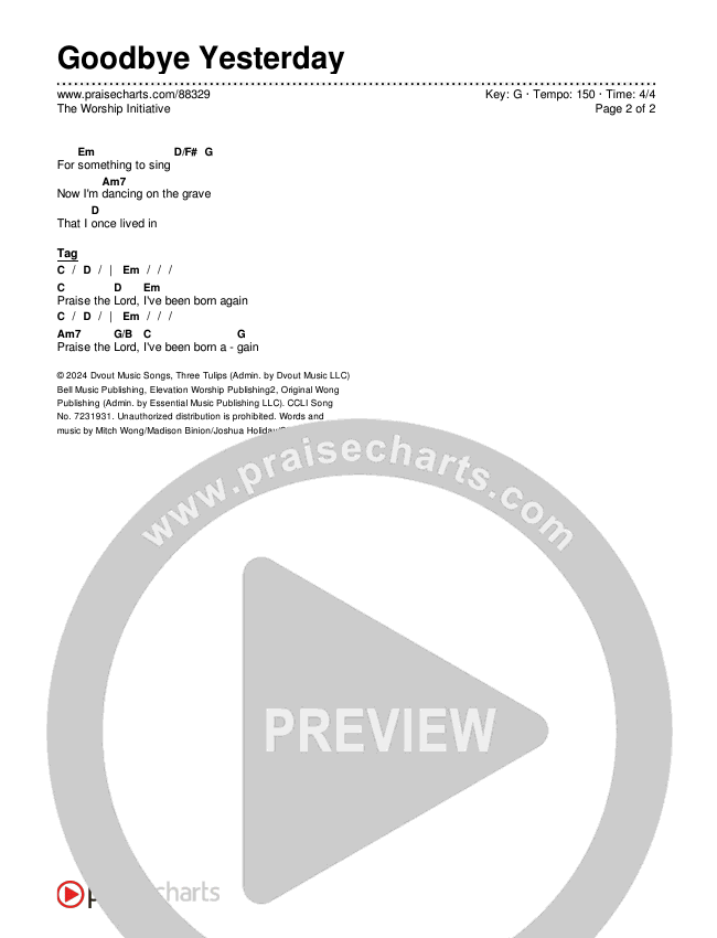 Goodbye Yesterday Chords & Lyrics (The Worship Initiative)