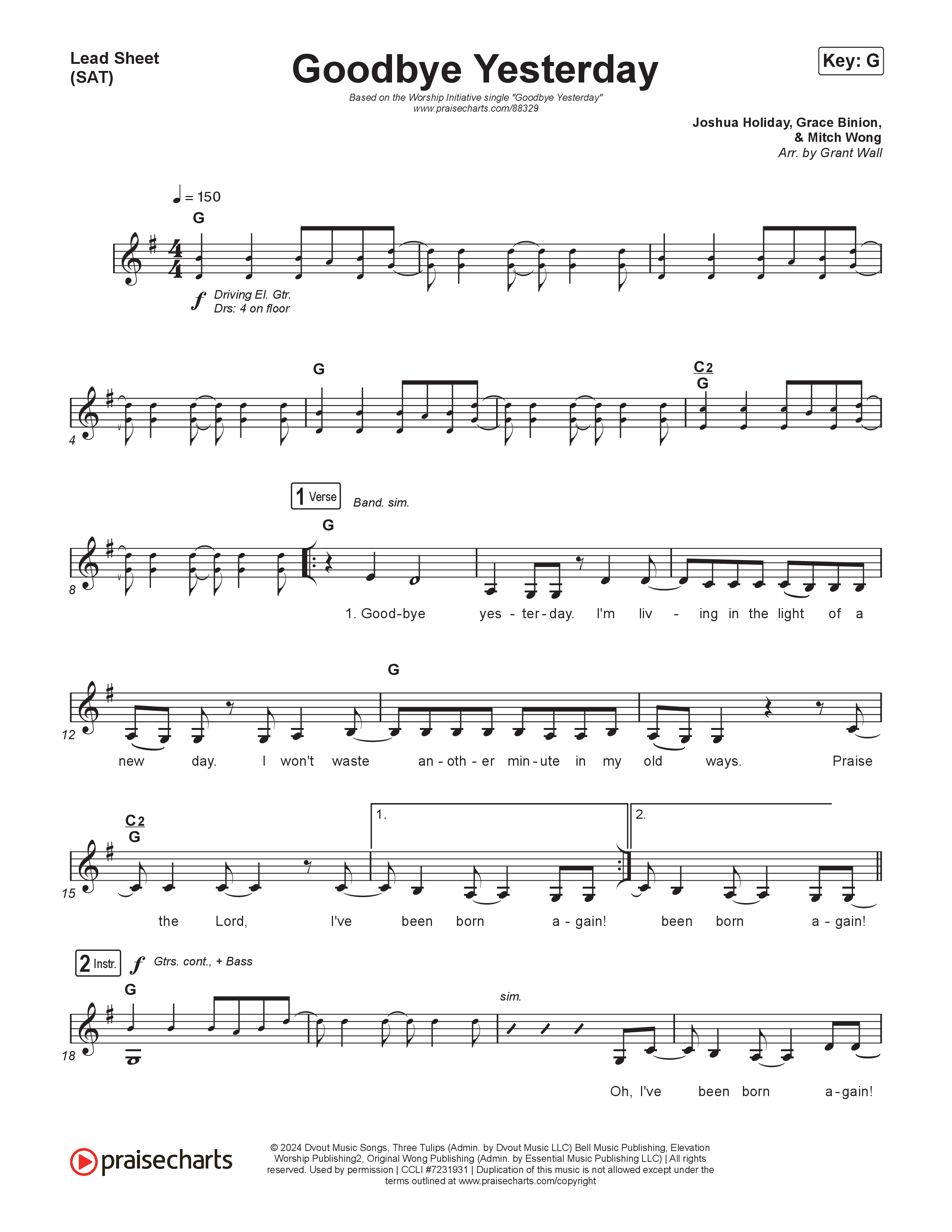 Goodbye Yesterday Lead Sheet (SAT) (The Worship Initiative)