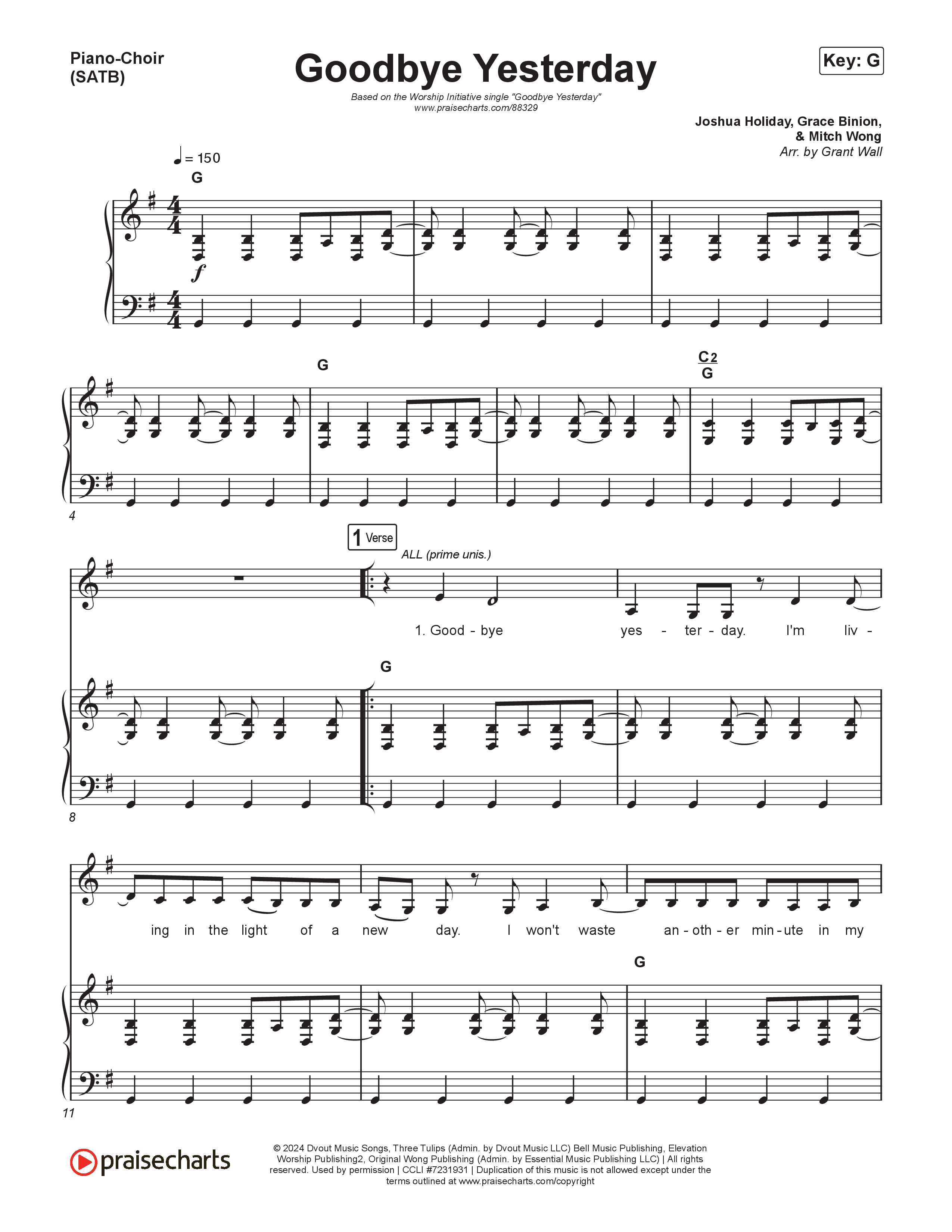 Goodbye Yesterday Piano/Vocal Pack (The Worship Initiative)