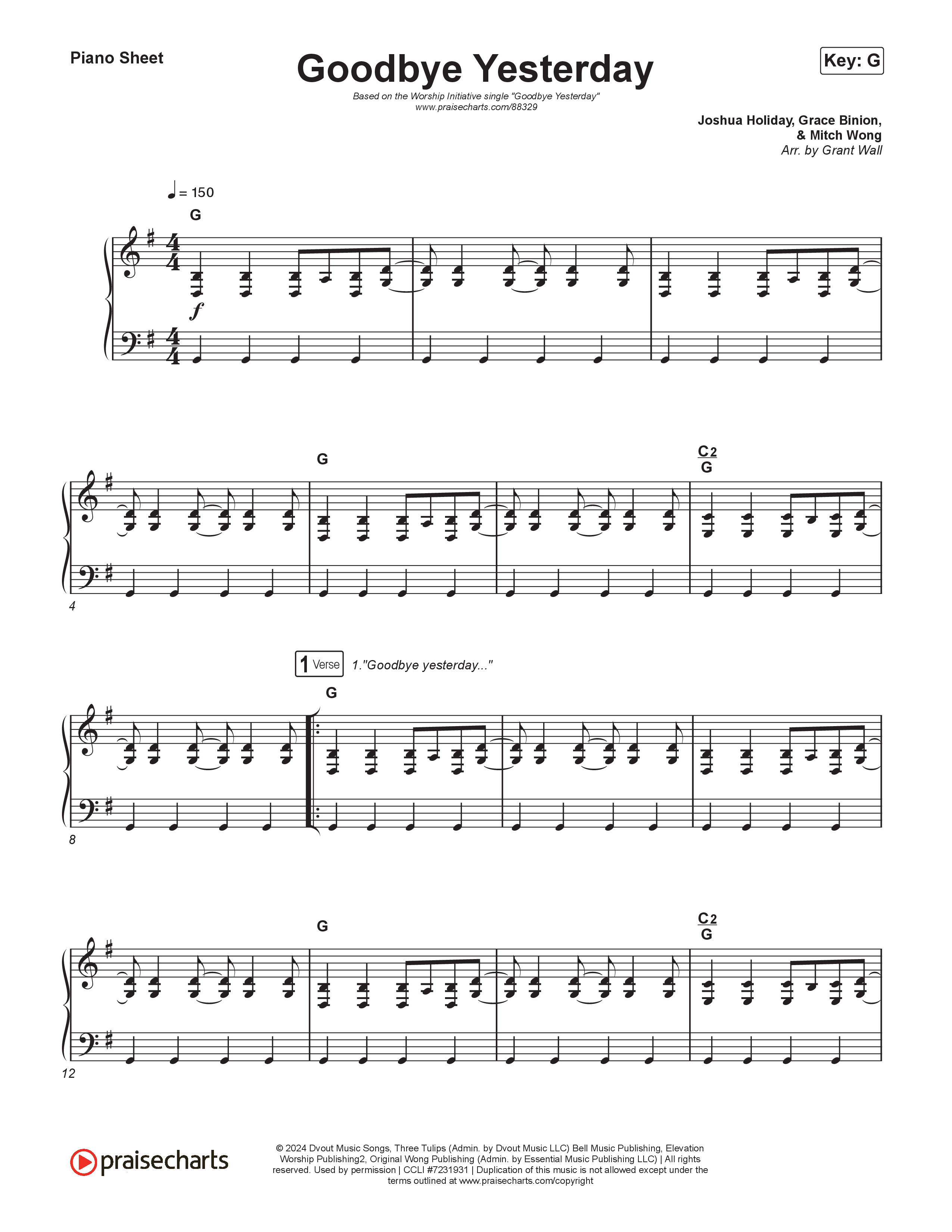 Goodbye Yesterday Piano Sheet (The Worship Initiative)