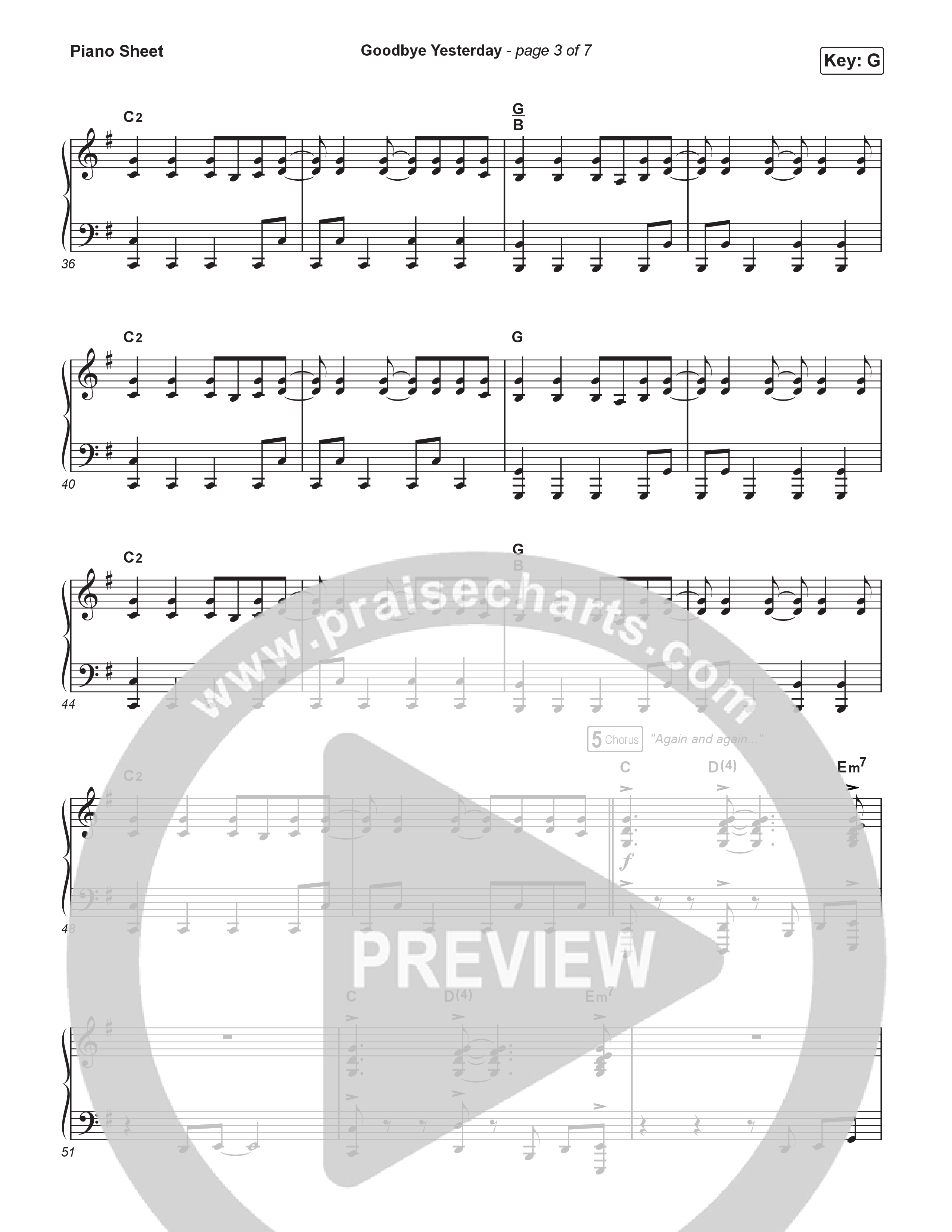 Goodbye Yesterday Piano Sheet (The Worship Initiative)