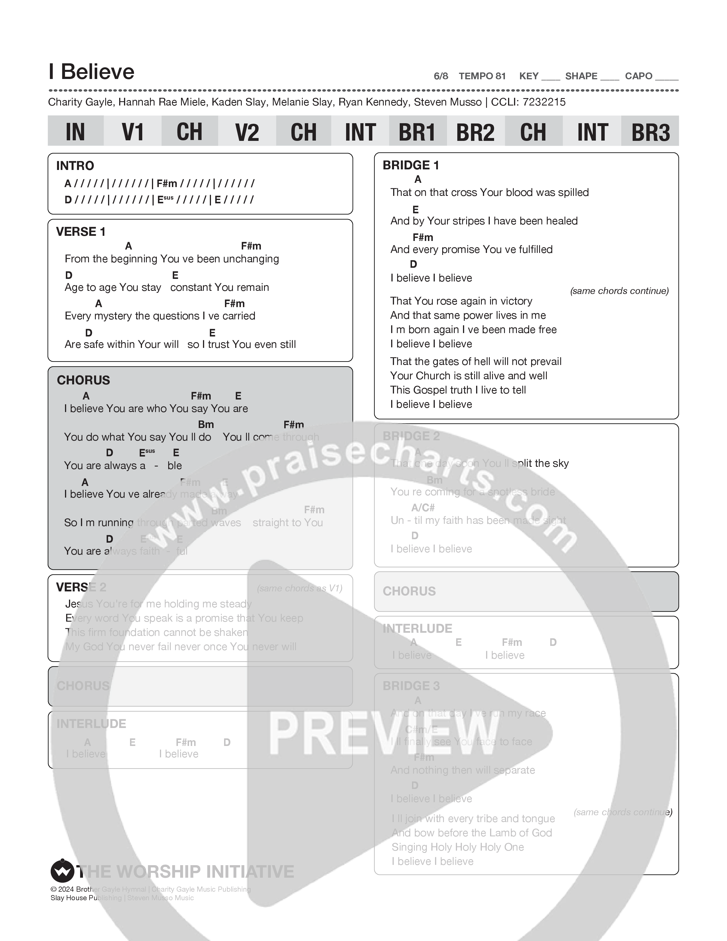 I Believe Chord Chart (The Worship Initiative)