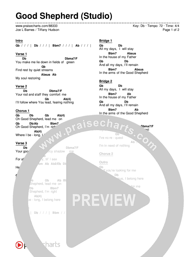 Good Shepherd (Studio) Chords & Lyrics (Joe L Barnes / Tiffany Hudson)
