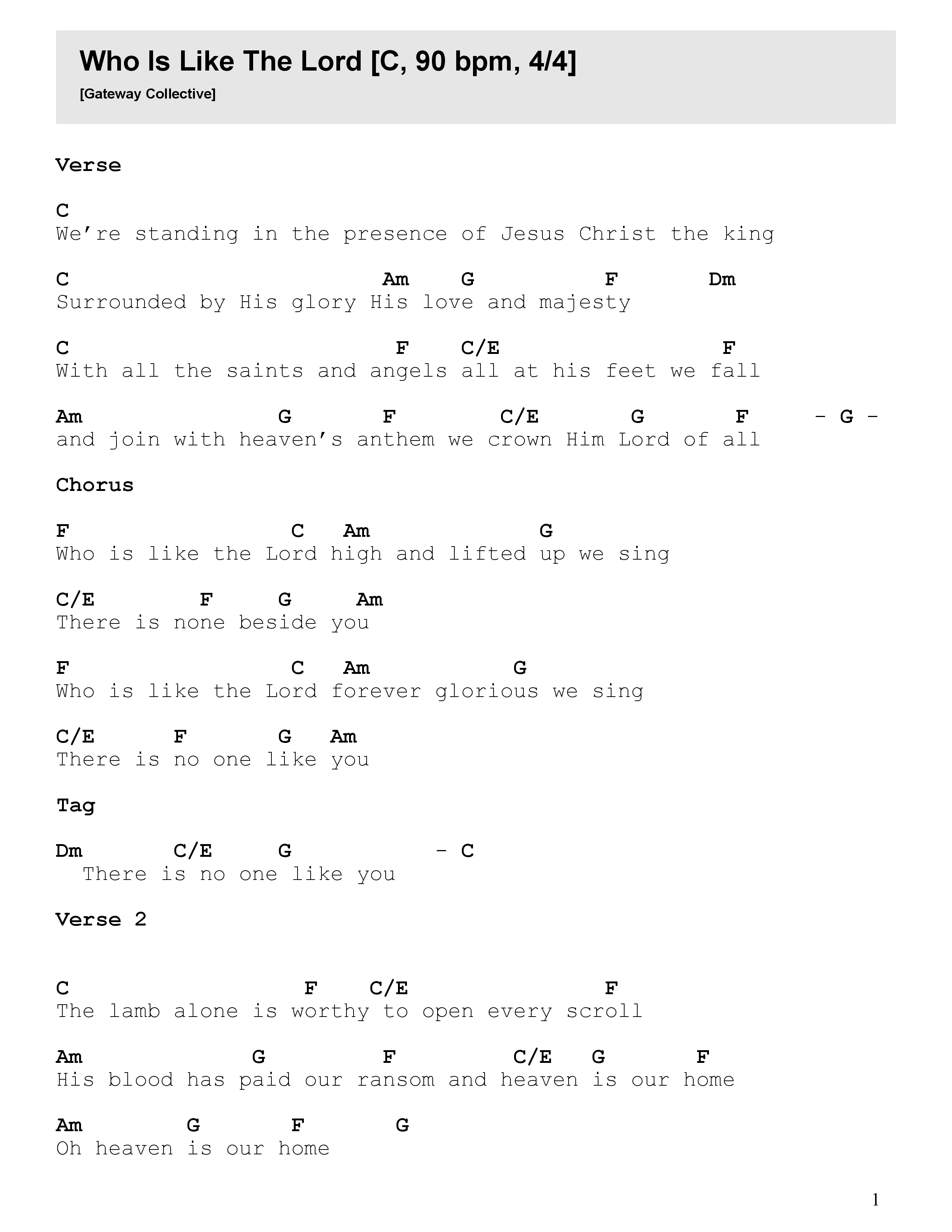 Who Is Like The Lord Chord Chart (Newlands Worship / Leeland)