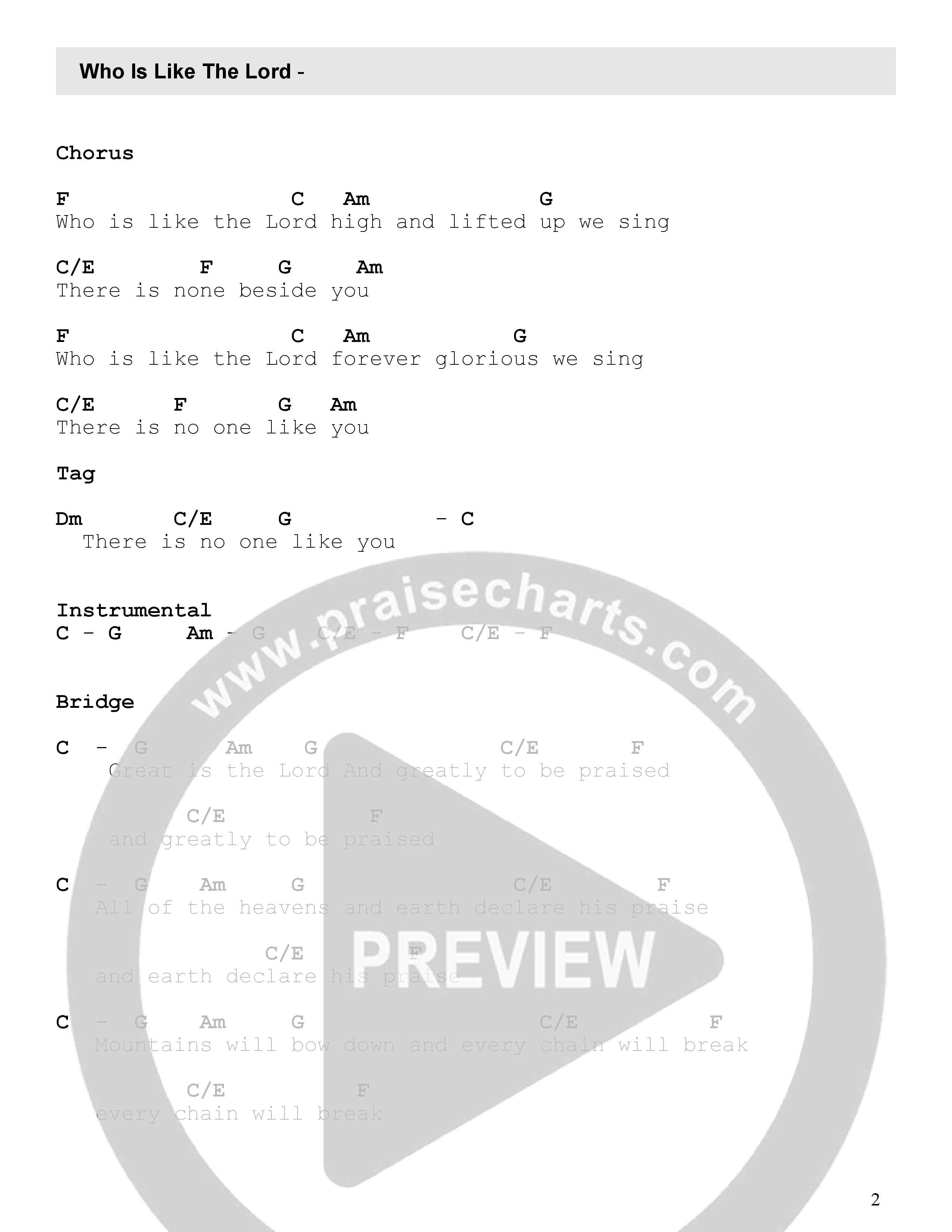 Who Is Like The Lord Chord Chart (Newlands Worship / Leeland)