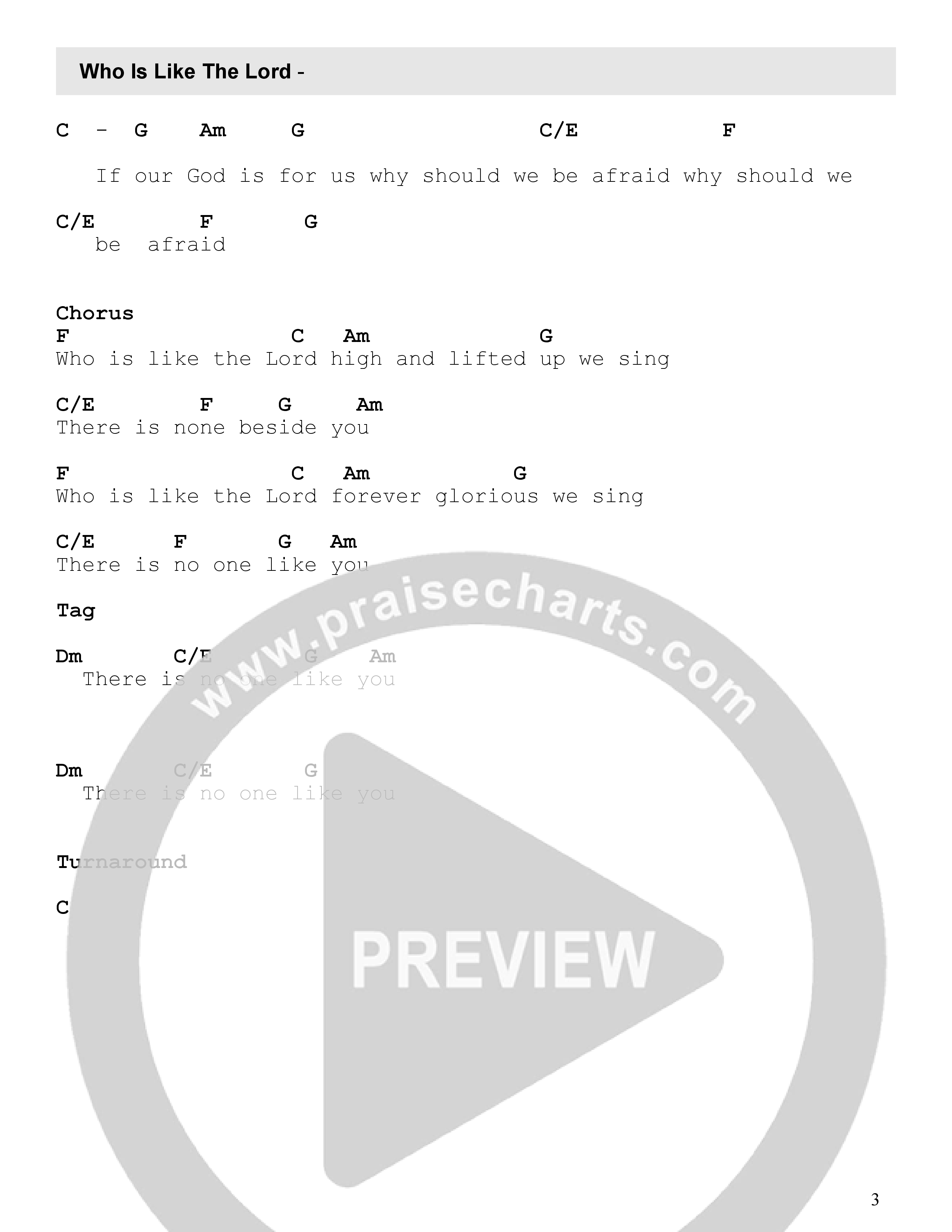 Who Is Like The Lord Chord Chart (Newlands Worship / Leeland)