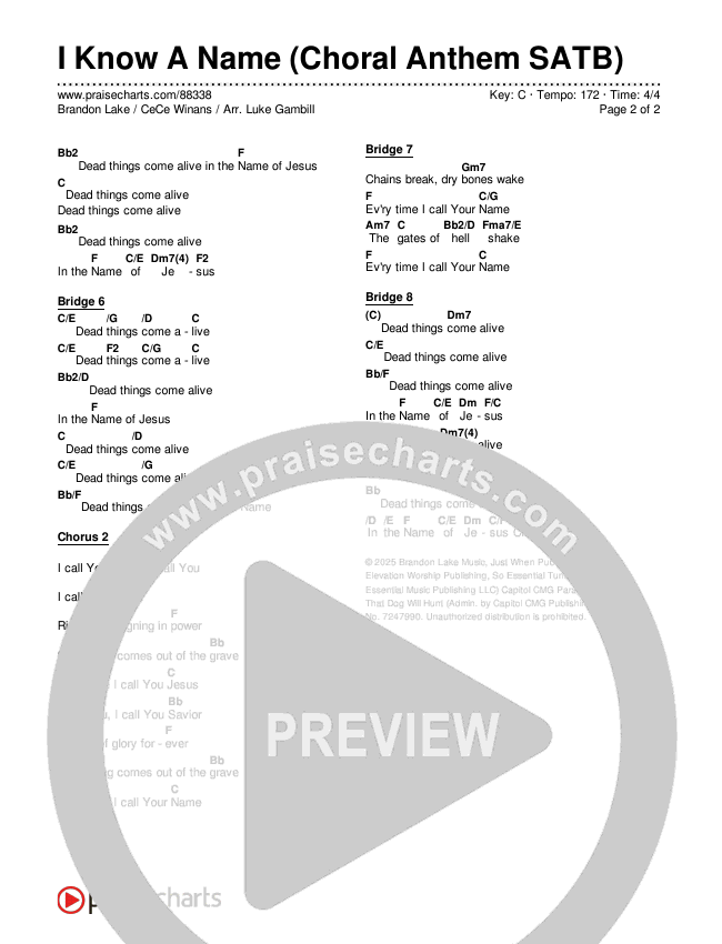 I Know A Name (Choral Anthem SATB) Chords & Lyrics (Brandon Lake / CeCe Winans / Arr. Luke Gambill)