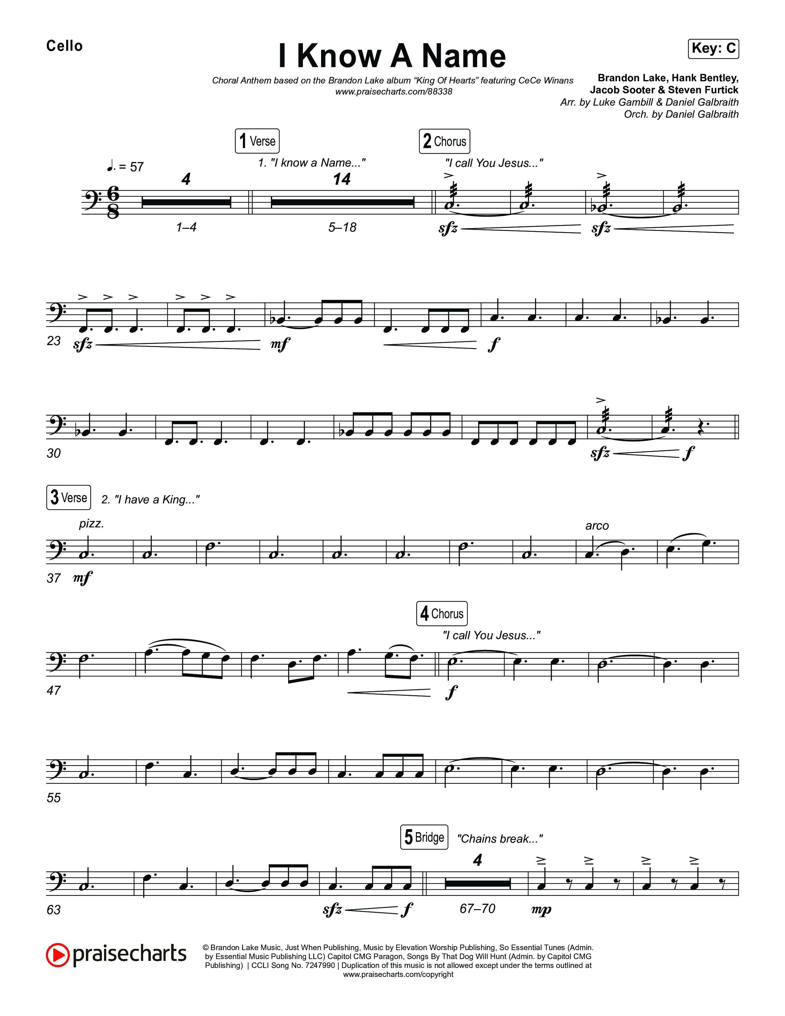 I Know A Name (Choral Anthem SATB) Cello (Brandon Lake / CeCe Winans / Arr. Luke Gambill)