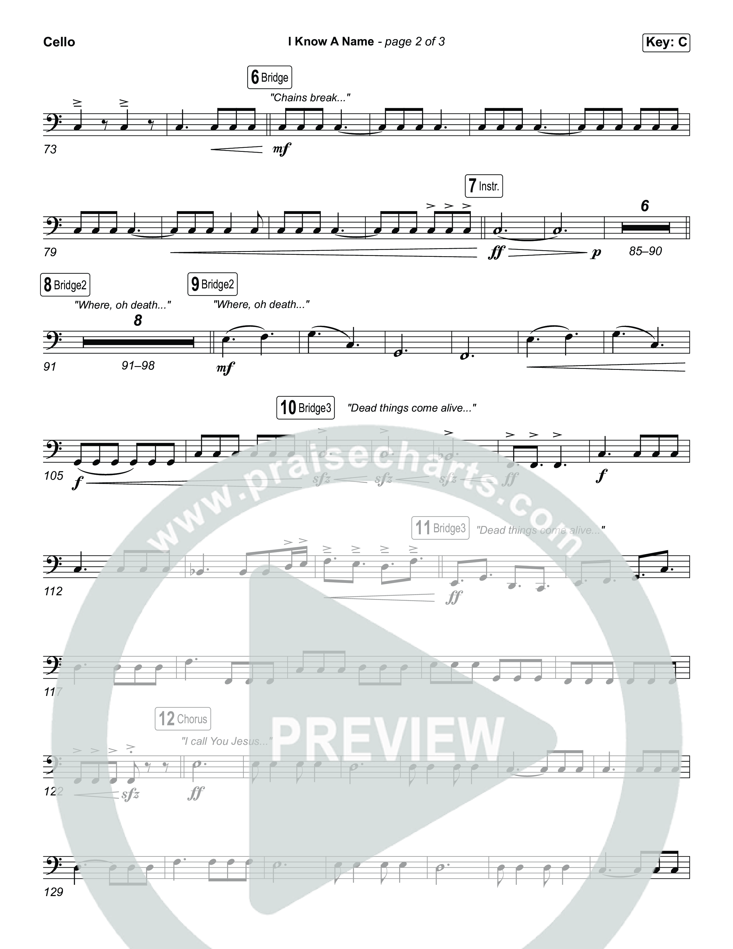 I Know A Name (Choral Anthem SATB) Cello (Brandon Lake / CeCe Winans / Arr. Luke Gambill)