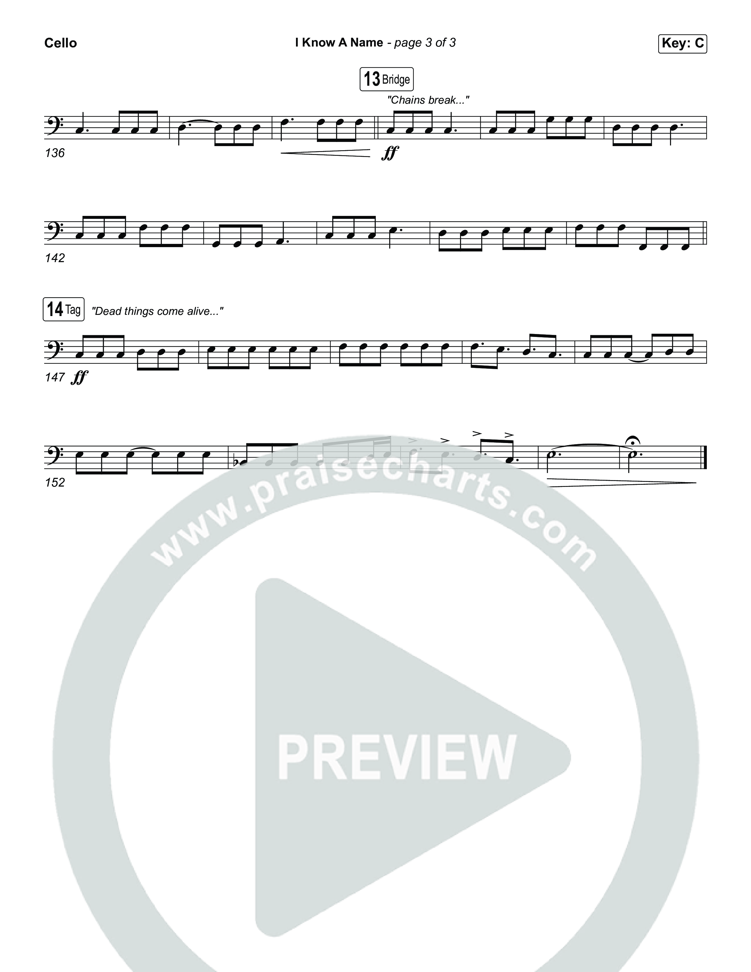 I Know A Name (Choral Anthem SATB) Cello (Brandon Lake / CeCe Winans / Arr. Luke Gambill)