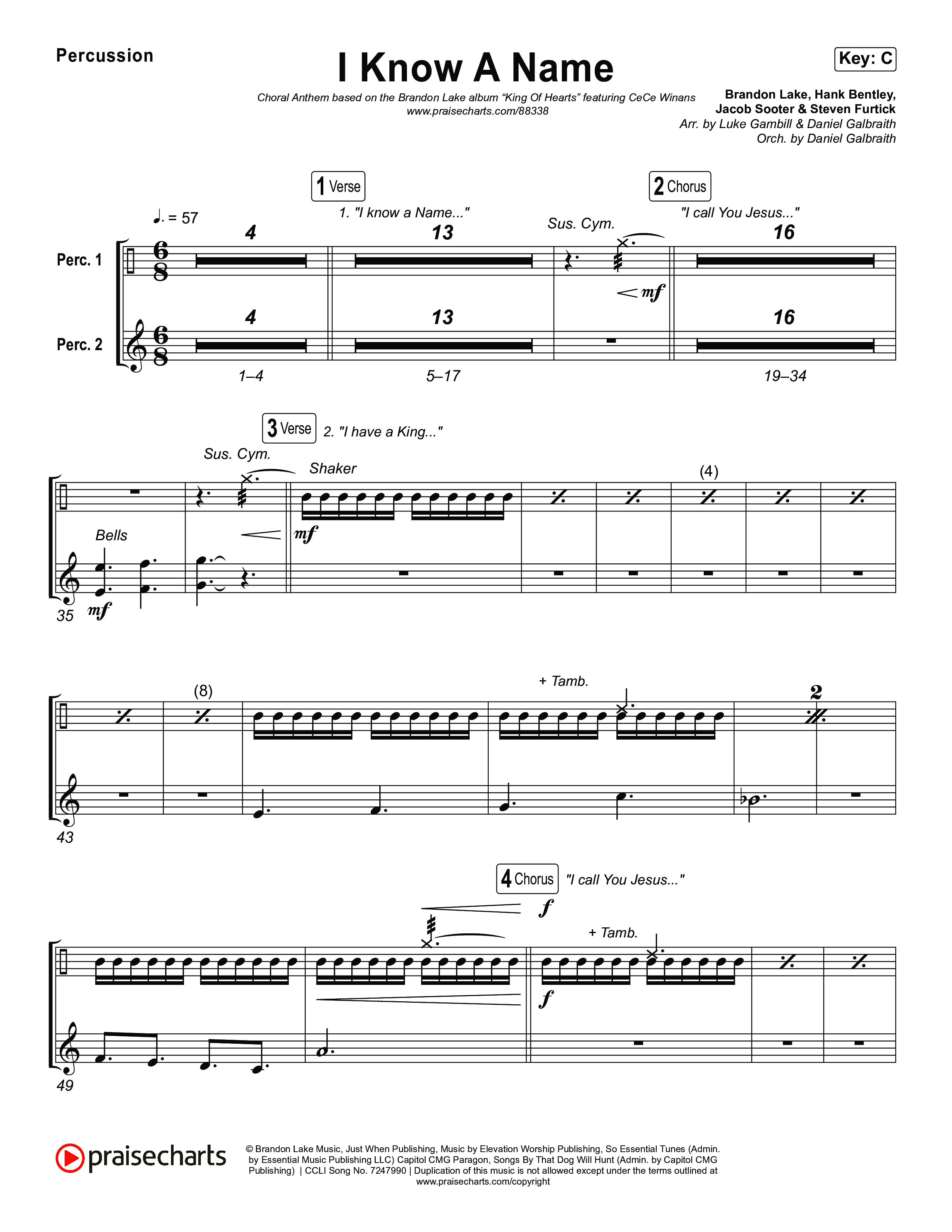 I Know A Name (Choral Anthem SATB) Percussion (Brandon Lake / CeCe Winans / Arr. Luke Gambill)