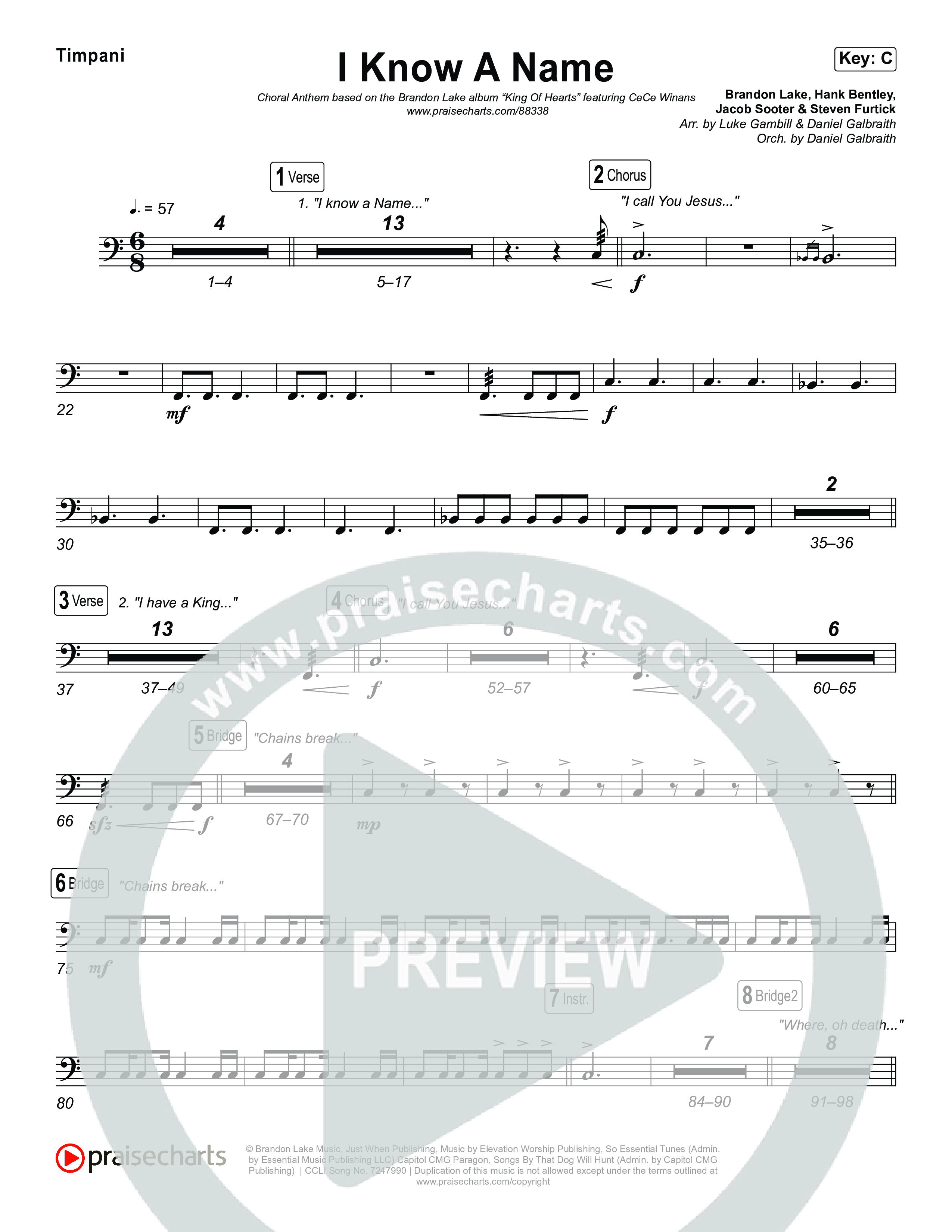 I Know A Name (Choral Anthem SATB) Timpani (Brandon Lake / CeCe Winans / Arr. Luke Gambill)
