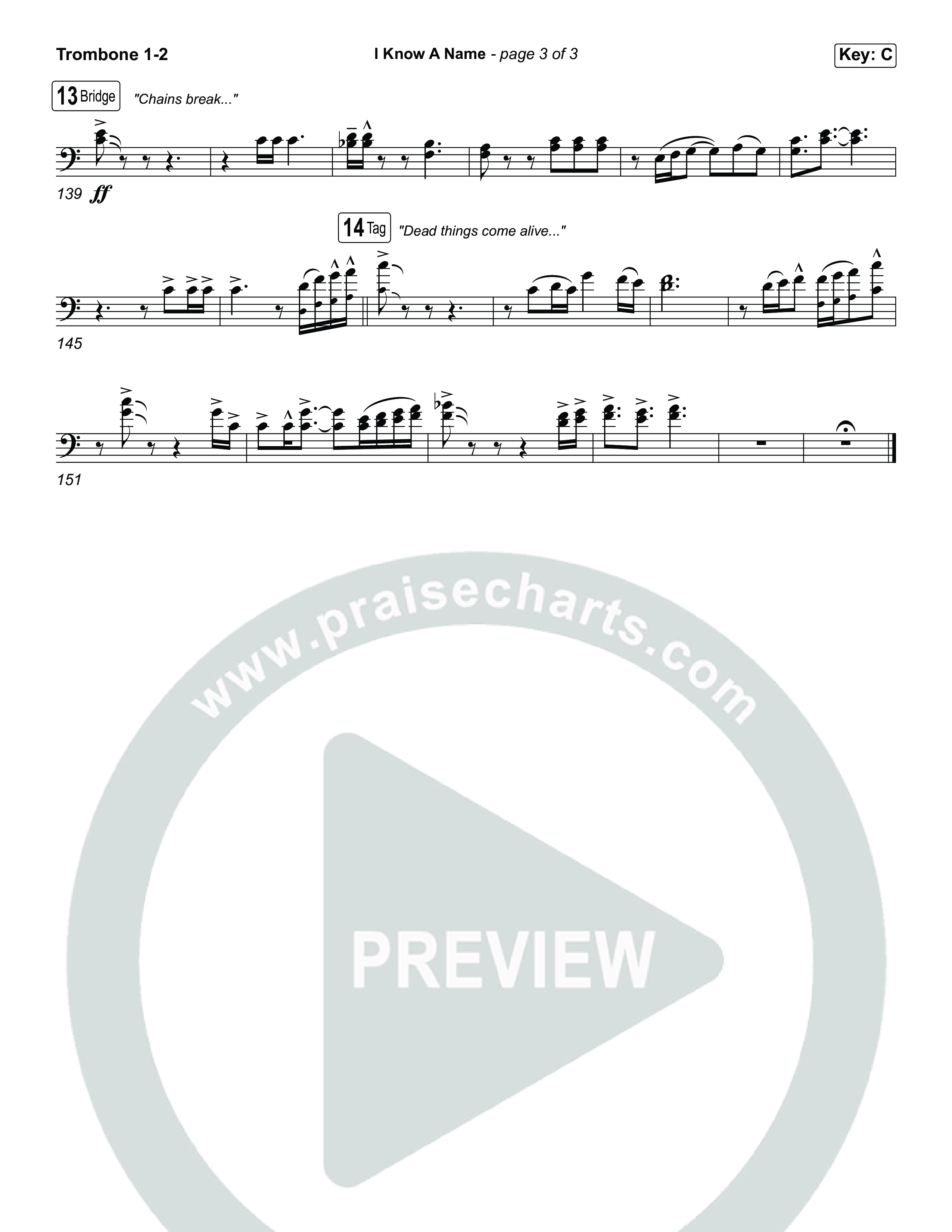 I Know A Name (Choral Anthem SATB) Trombone 1,2 (Brandon Lake / CeCe Winans / Arr. Luke Gambill)