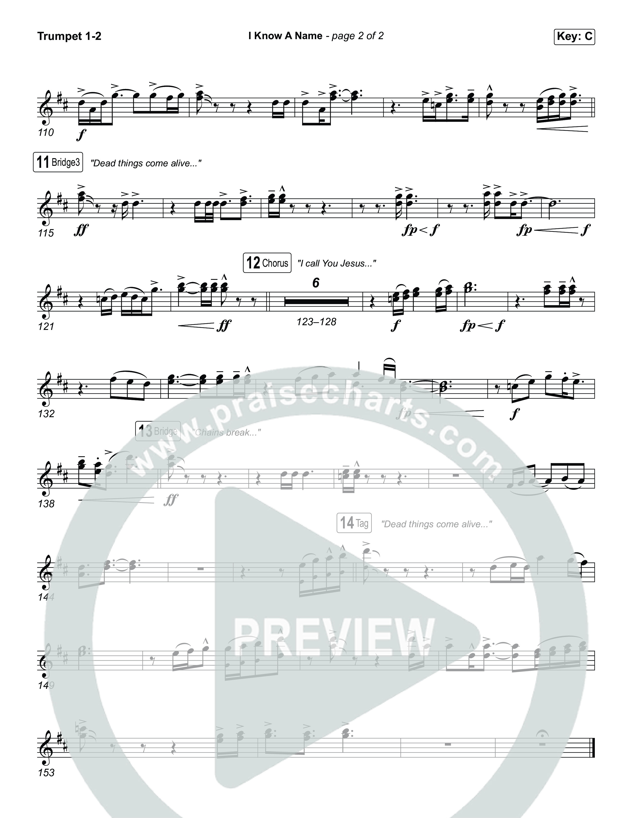I Know A Name (Choral Anthem SATB) Trumpet 1,2 (Brandon Lake / CeCe Winans / Arr. Luke Gambill)