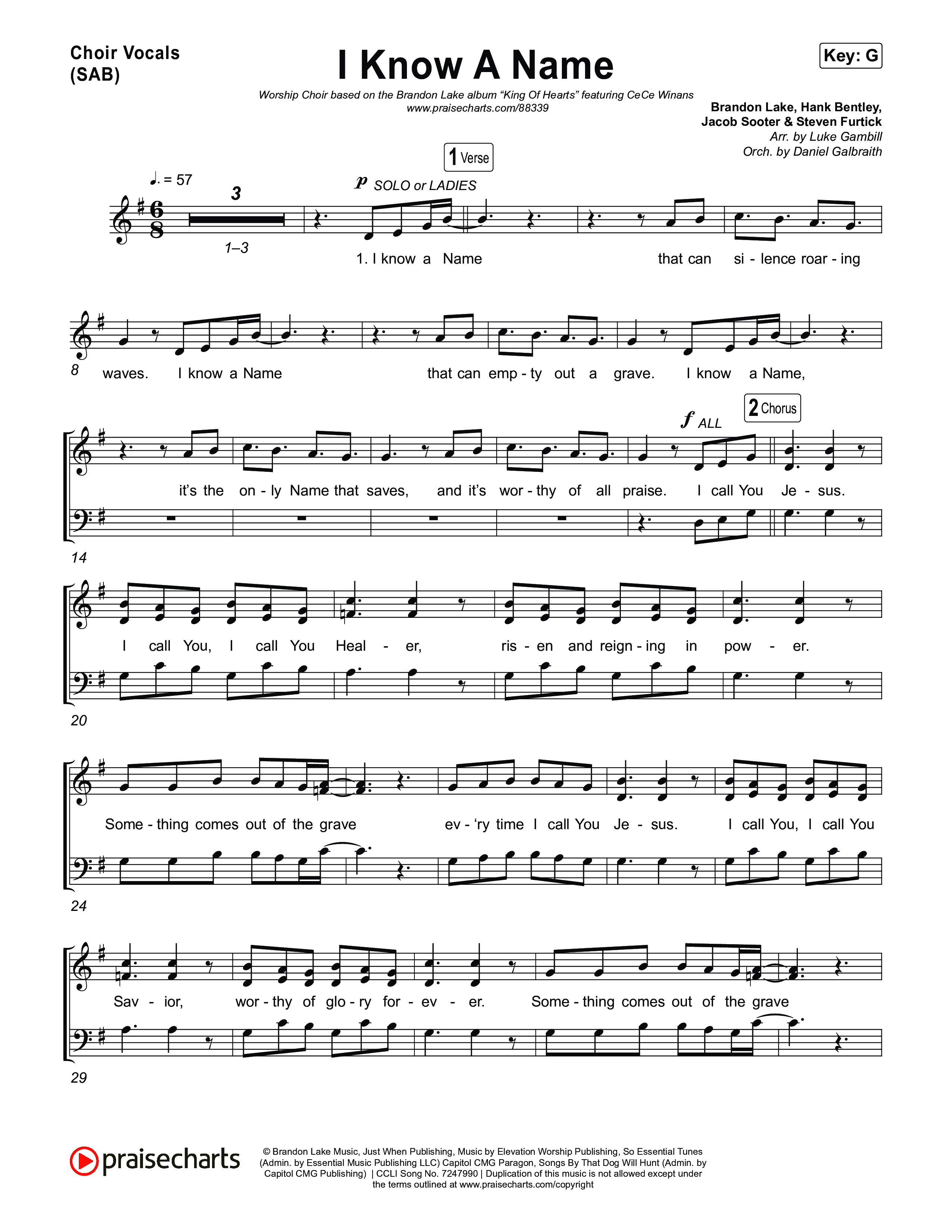 I Know A Name (Worship Choir/SAB) Choir Sheet (SAB) (Brandon Lake / CeCe Winans / Arr. Luke Gambill)