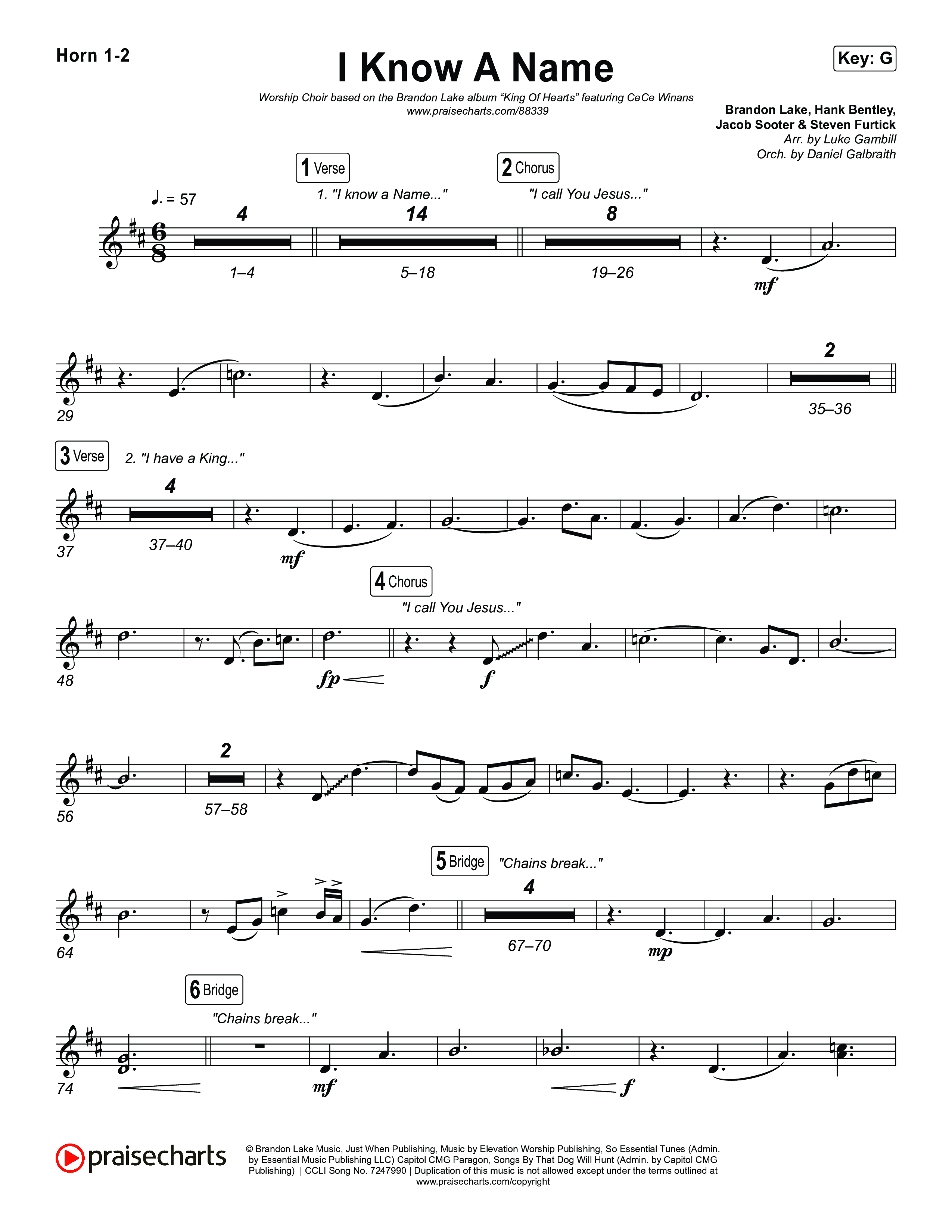 I Know A Name (Worship Choir/SAB) French Horn 1/2 (Brandon Lake / CeCe Winans / Arr. Luke Gambill)