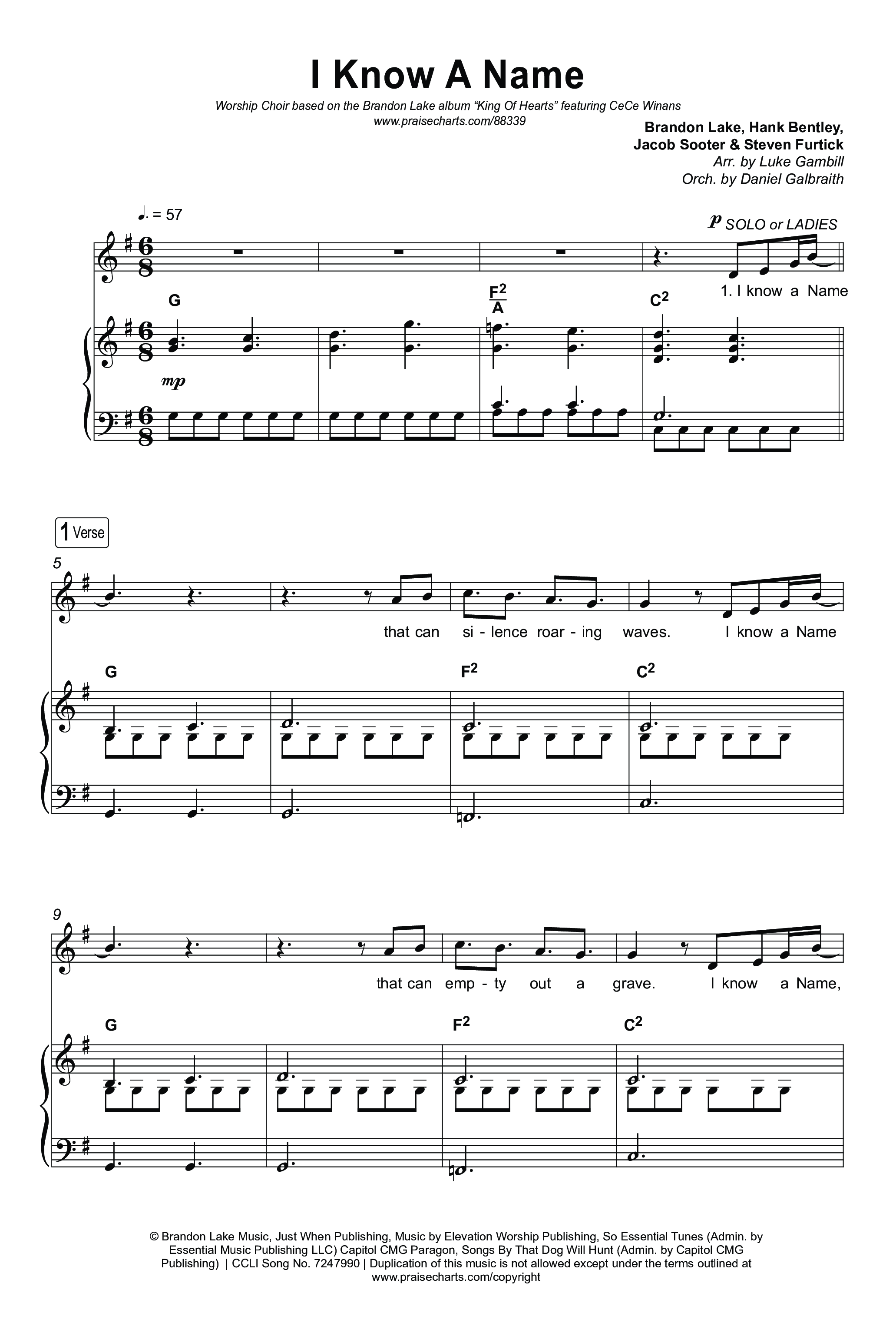 I Know A Name (Worship Choir/SAB) Octavo (SAB & Pno) (Brandon Lake / CeCe Winans / Arr. Luke Gambill)