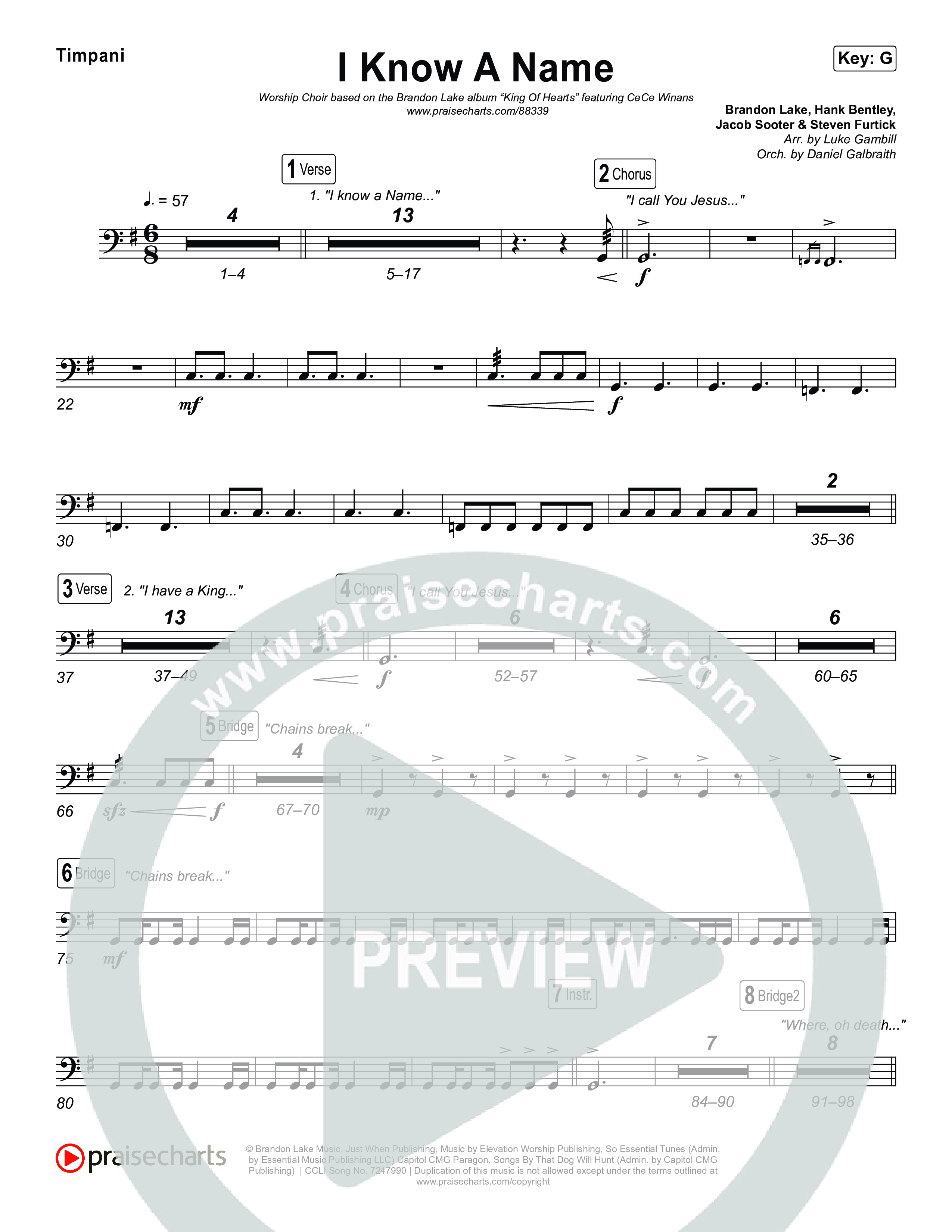 I Know A Name (Worship Choir/SAB) Timpani (Brandon Lake / CeCe Winans / Arr. Luke Gambill)