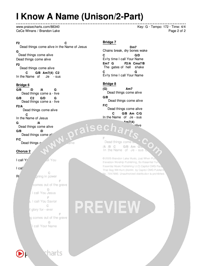 I Know A Name (Unison/2-Part) Chords & Lyrics (Brandon Lake / CeCe Winans / Arr. Luke Gambill)