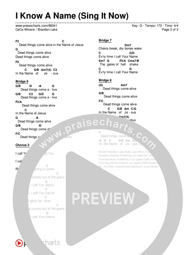 I Know A Name (Sing It Now) Chords & Lyrics (Brandon Lake / CeCe Winans)