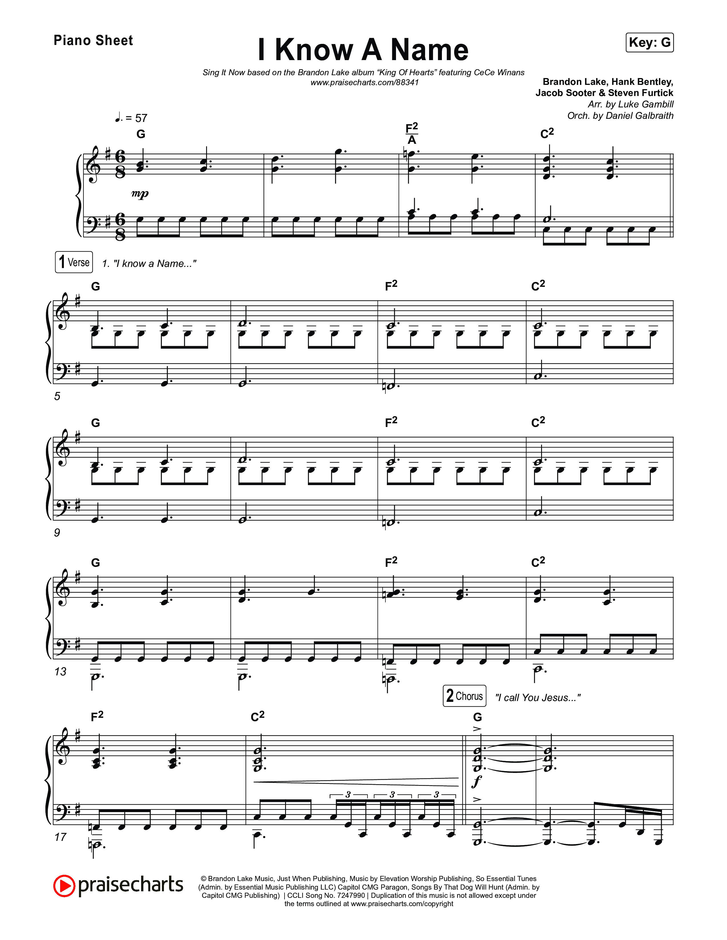 I Know A Name (Sing It Now) Piano Sheet (Brandon Lake / CeCe Winans)