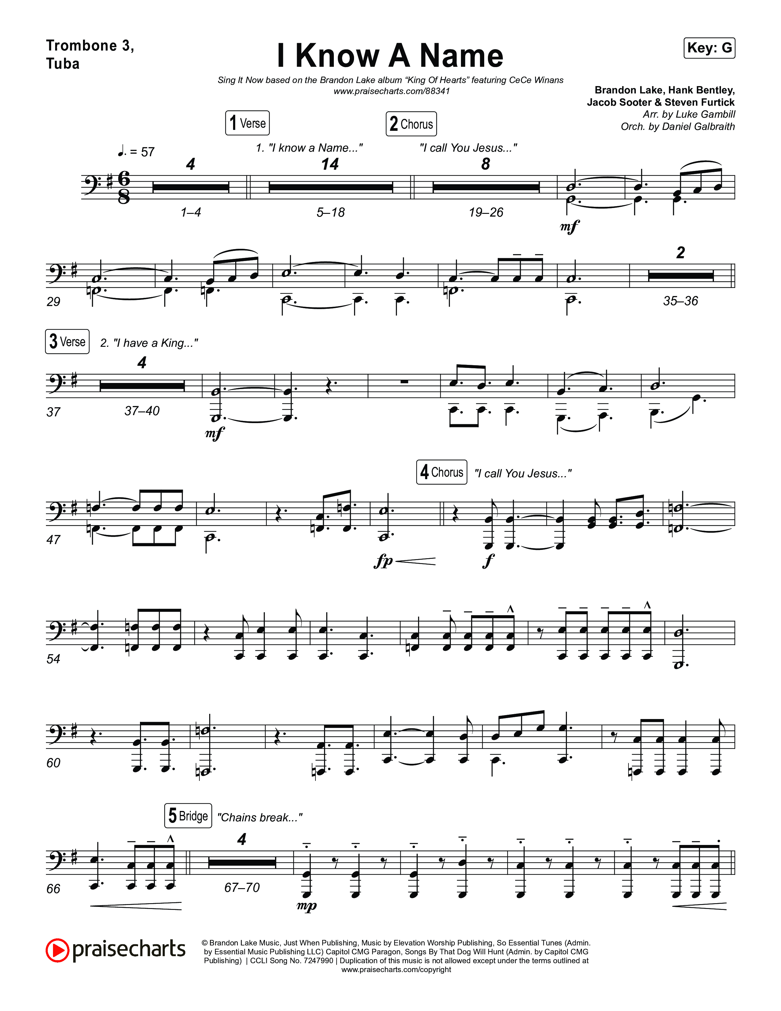 I Know A Name (Sing It Now) Trombone 3/Tuba (Brandon Lake / CeCe Winans)