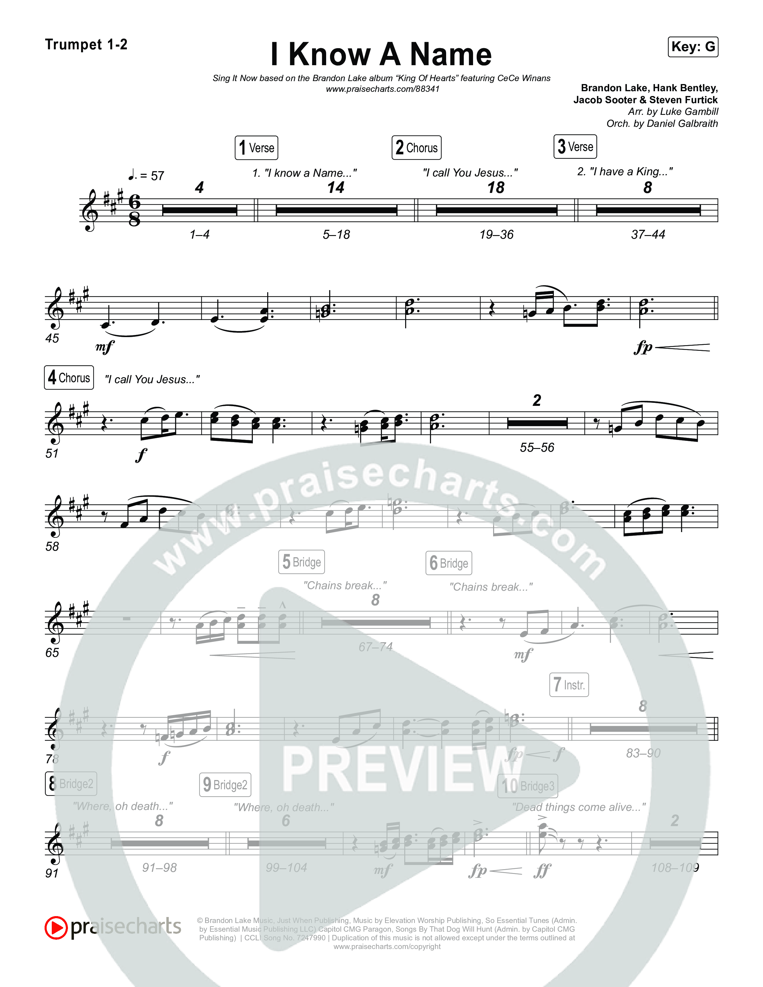I Know A Name (Sing It Now) Trumpet 1,2 (Brandon Lake / CeCe Winans)