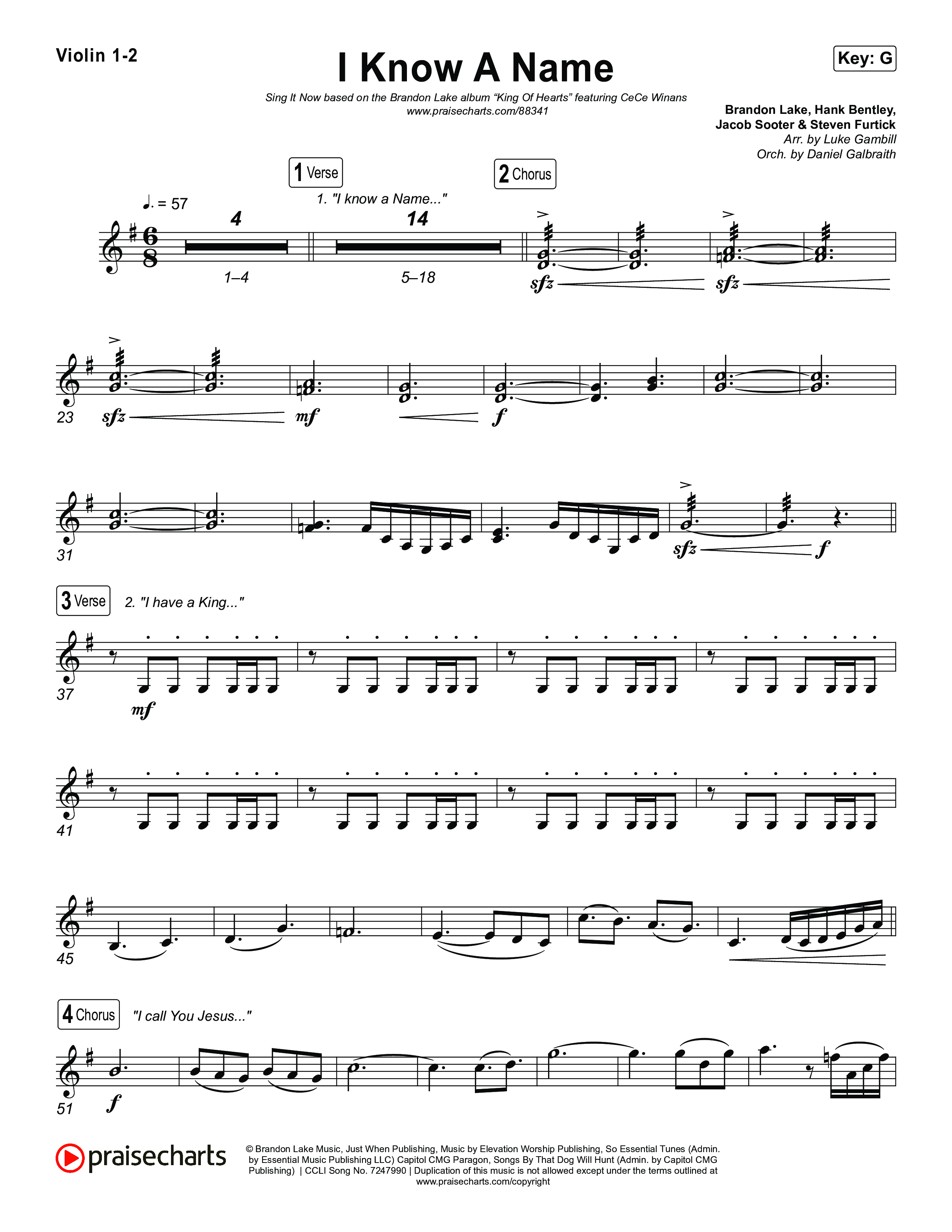 I Know A Name (Sing It Now) Violin 1/2 (Brandon Lake / CeCe Winans)