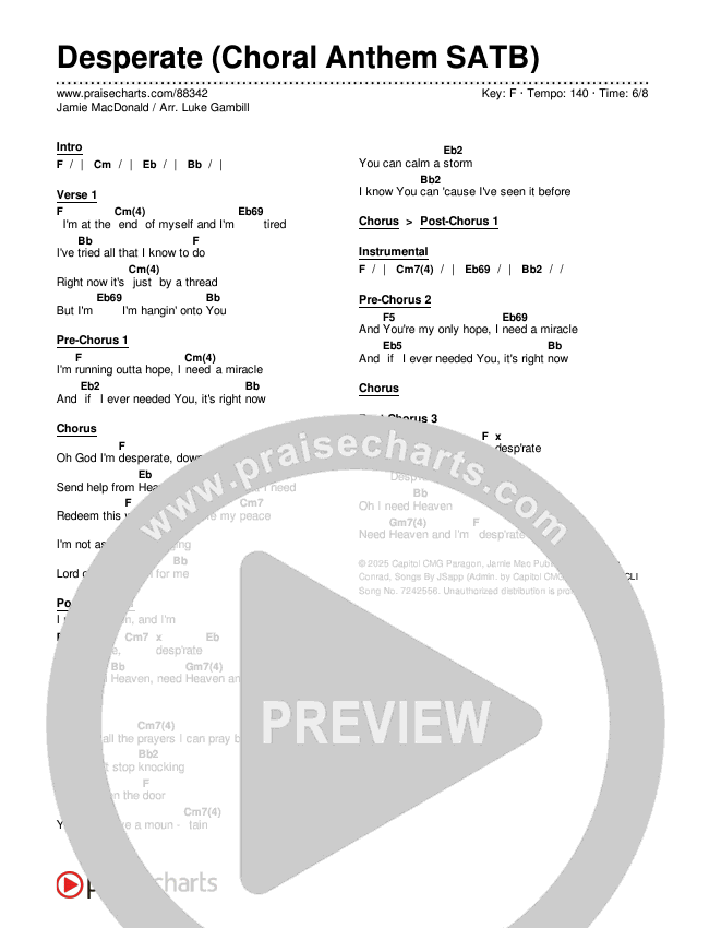 Desperate (Choral Anthem SATB) Chords & Lyrics (Jamie MacDonald / Arr. Luke Gambill)