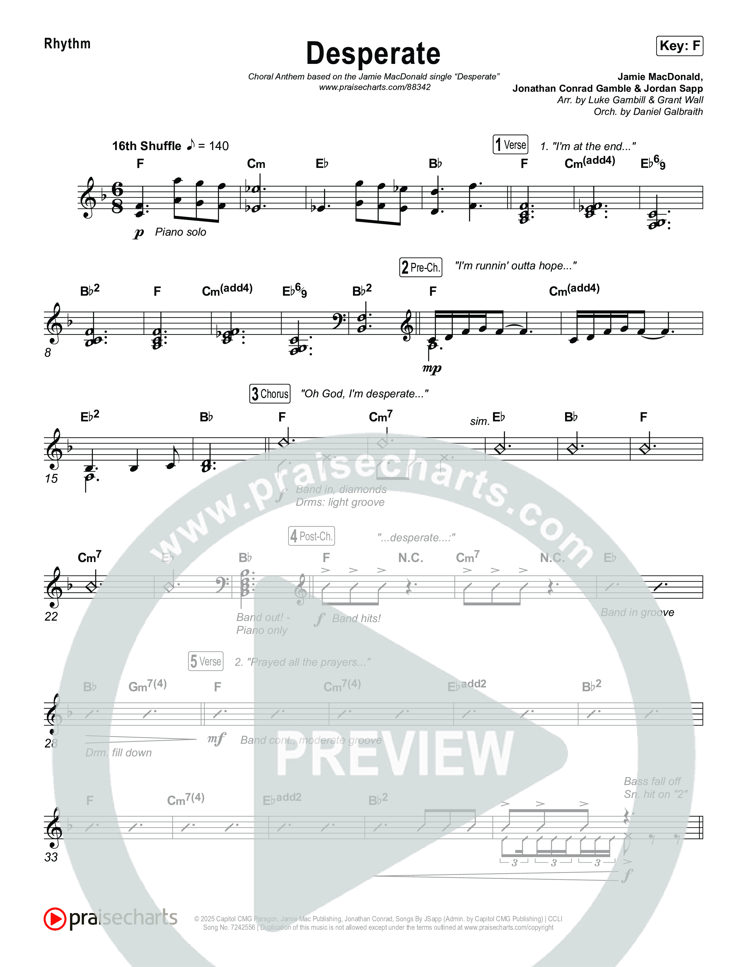 Desperate (Choral Anthem SATB) Rhythm Chart (Jamie MacDonald / Arr. Luke Gambill)