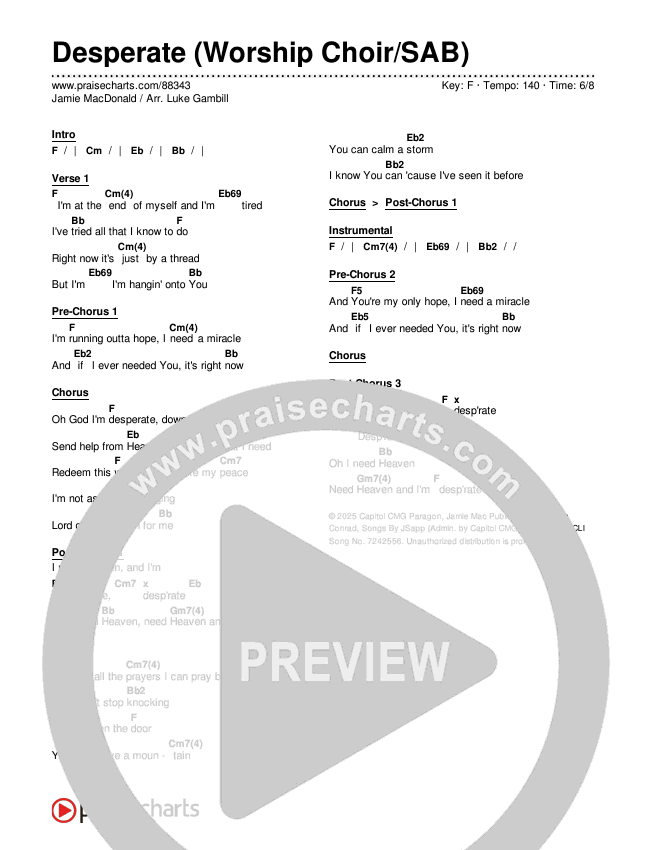 Desperate (Worship Choir/SAB) Chords & Lyrics (Jamie MacDonald / Arr. Luke Gambill)