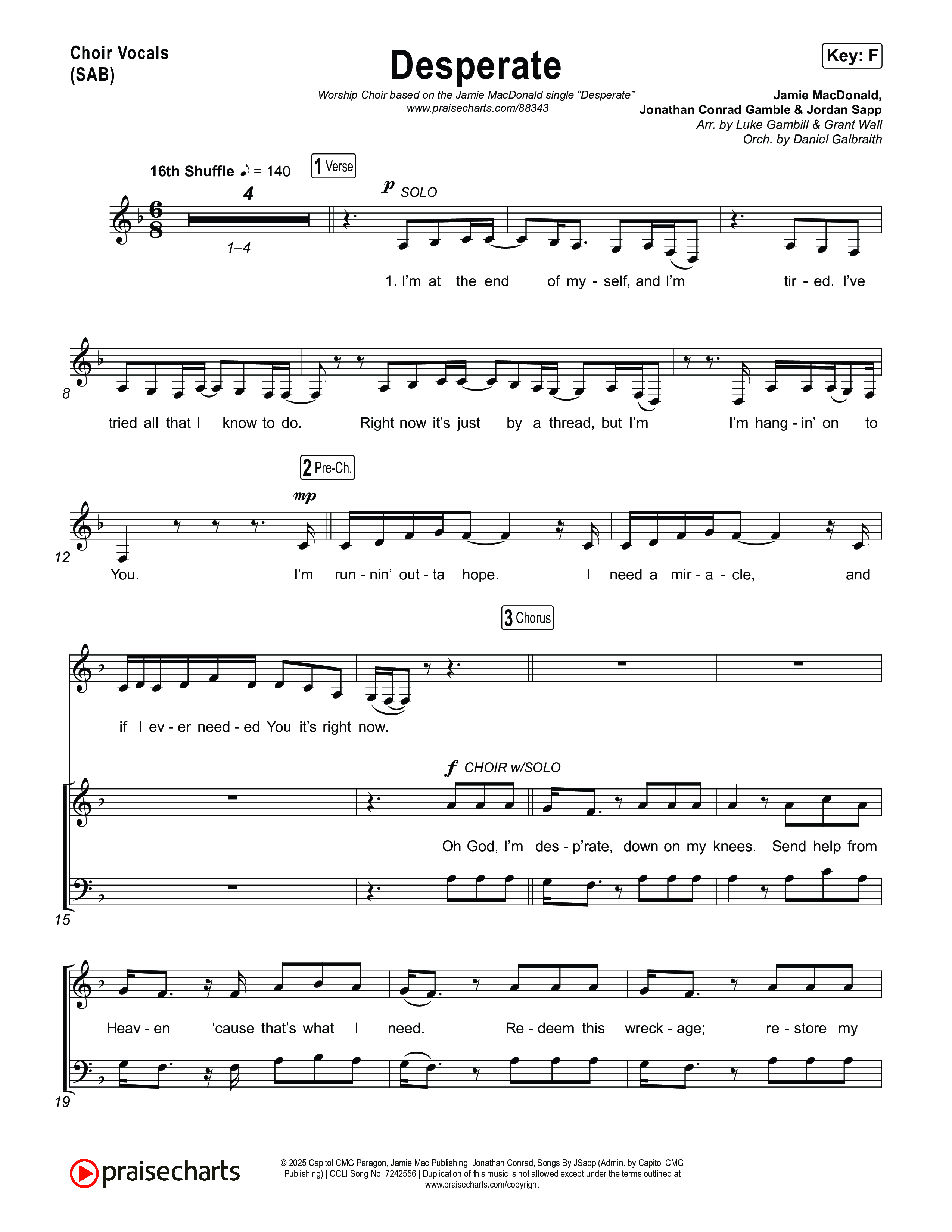 Desperate (Worship Choir/SAB) Choir Sheet (SAB) (Jamie MacDonald / Arr. Luke Gambill)