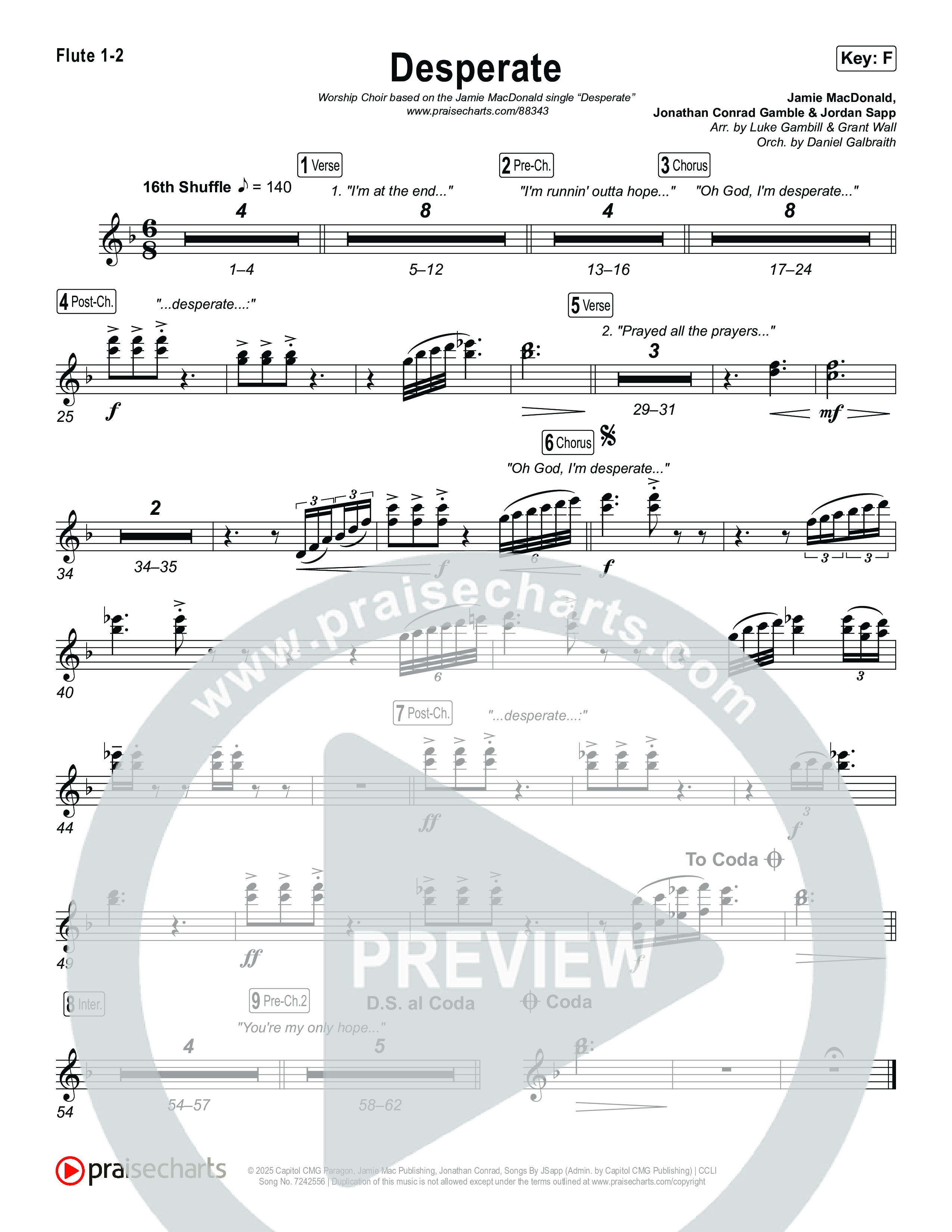 Desperate (Worship Choir/SAB) Flute 1/2 (Jamie MacDonald / Arr. Luke Gambill)