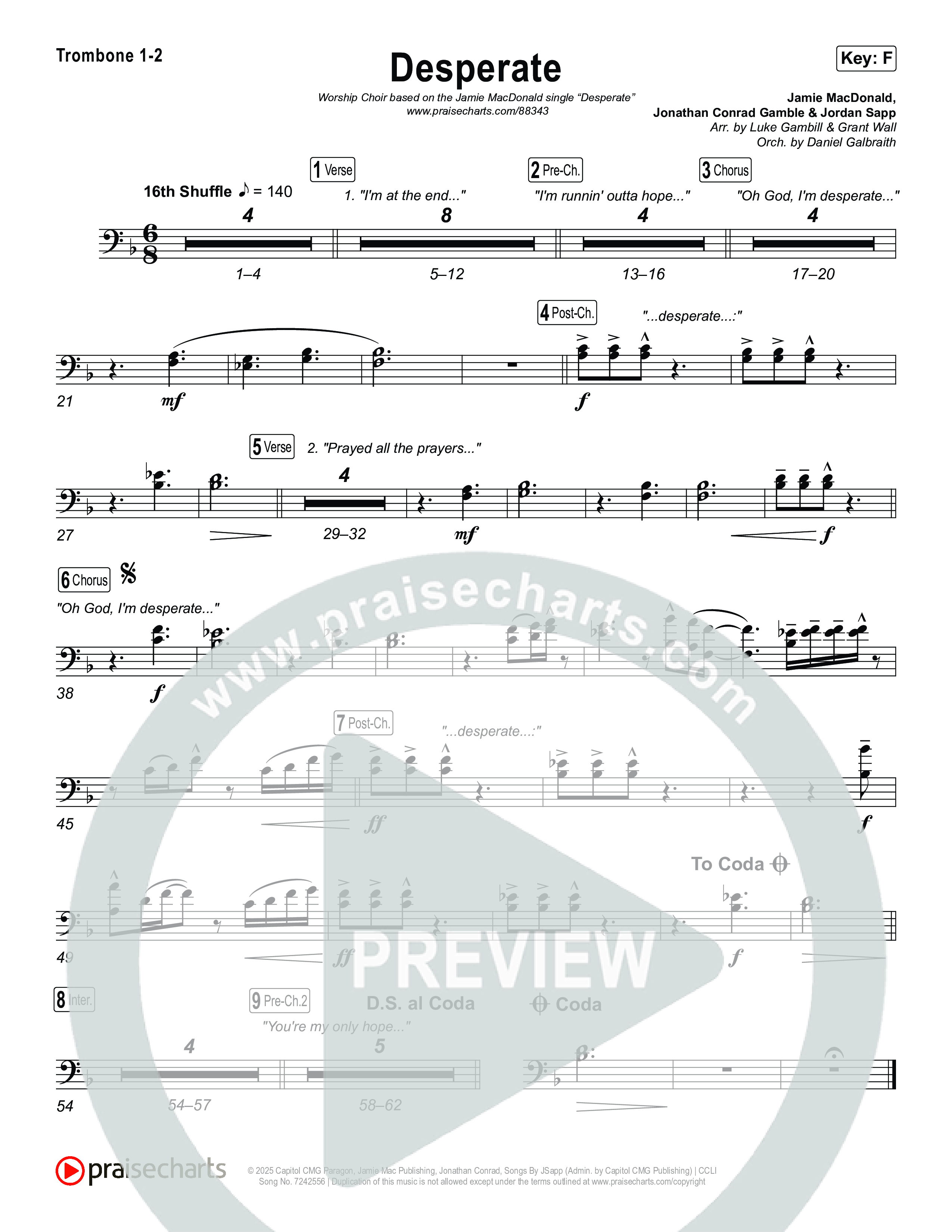 Desperate (Worship Choir/SAB) Trombone 1/2 (Jamie MacDonald / Arr. Luke Gambill)