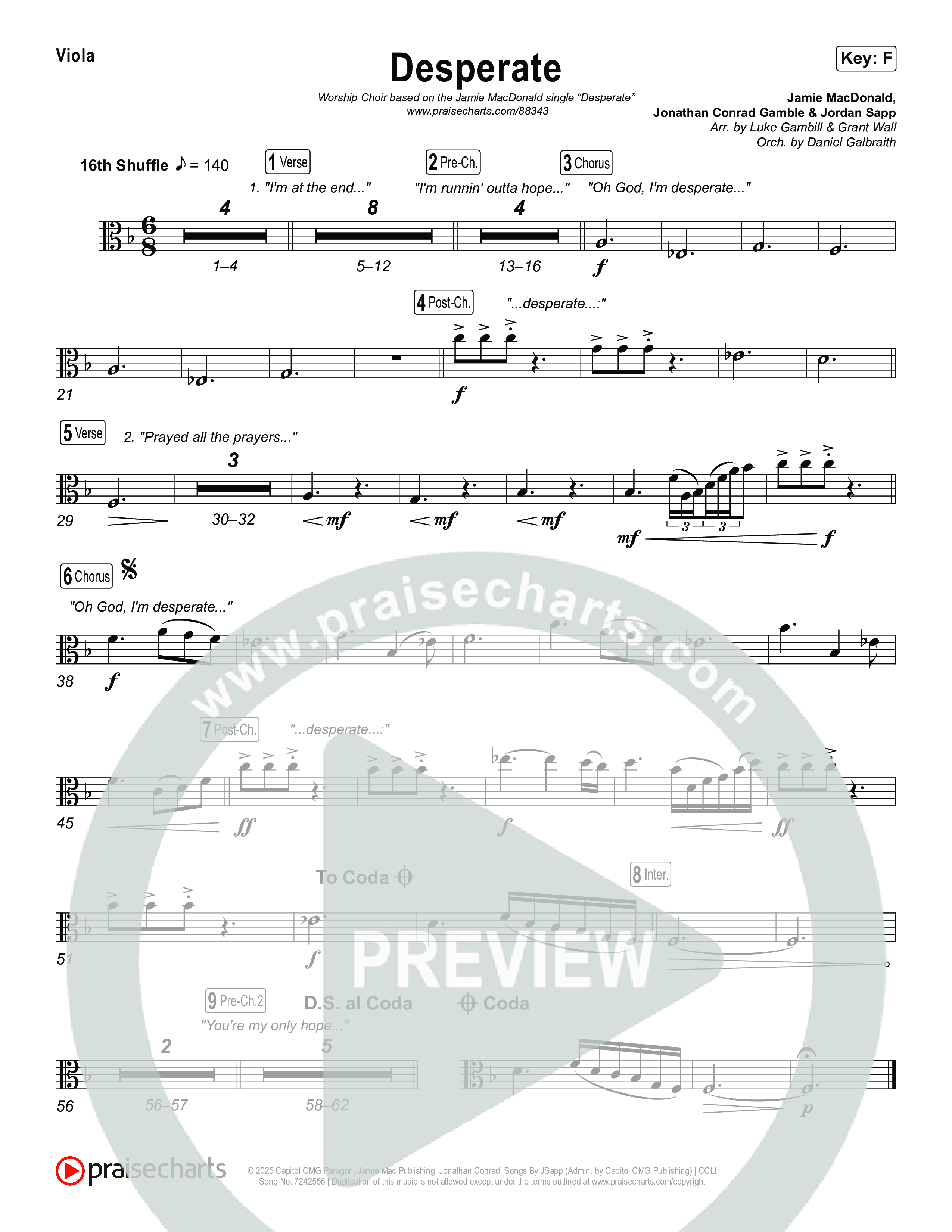 Desperate (Worship Choir/SAB) Viola (Jamie MacDonald / Arr. Luke Gambill)