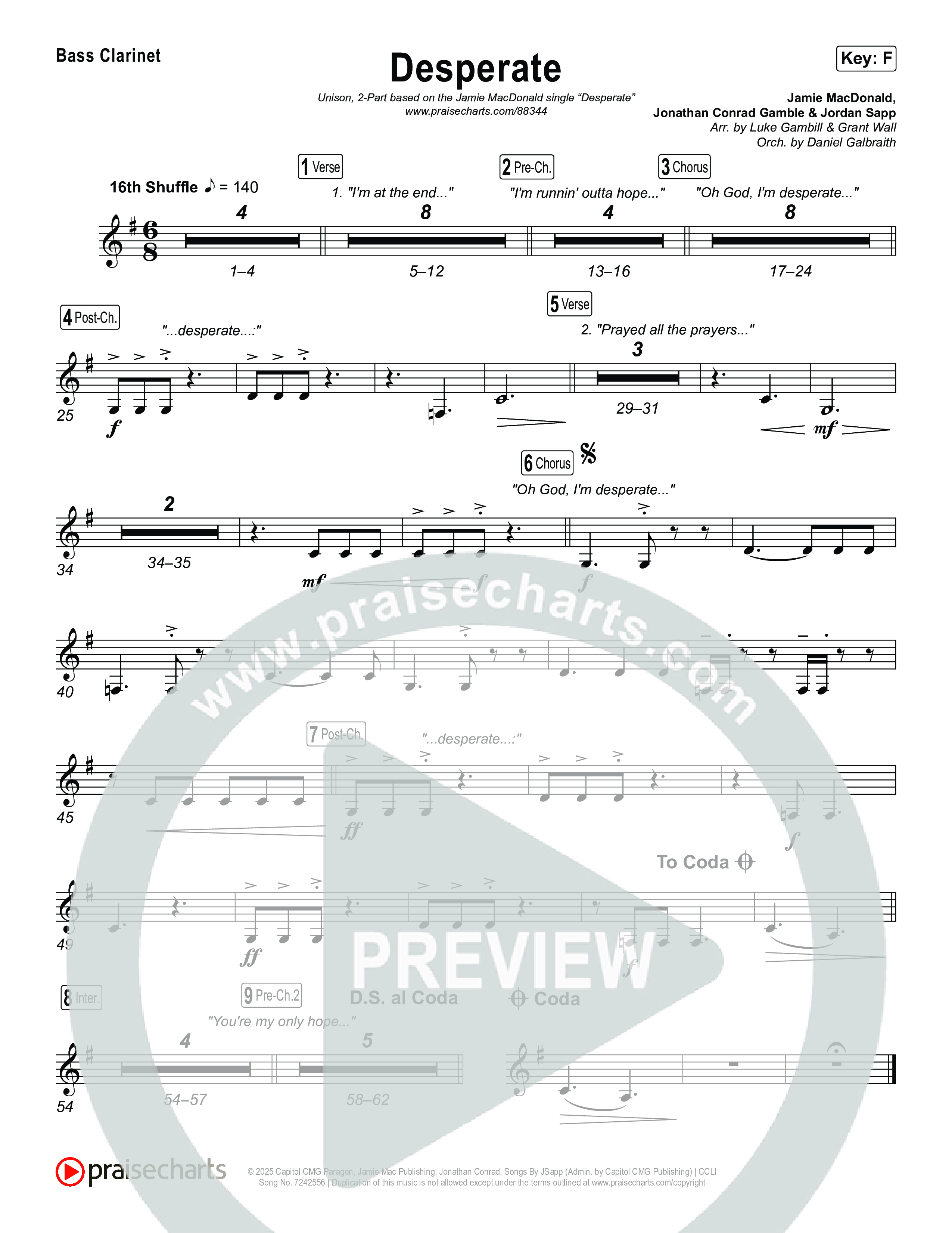 Desperate (Unison/2-Part) Bass Clarinet (Jamie MacDonald / Arr. Luke Gambill)