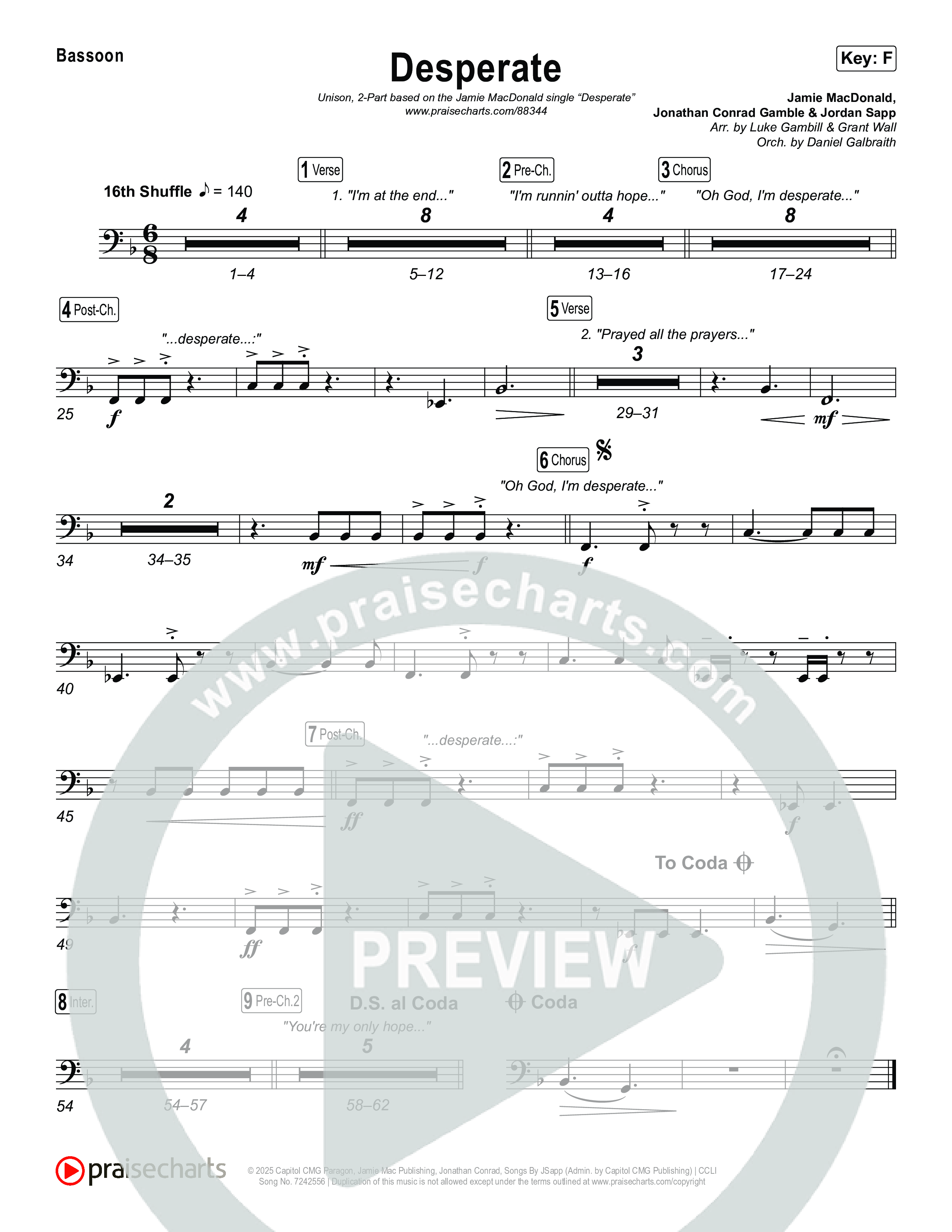 Desperate (Unison/2-Part) Bassoon (Jamie MacDonald / Arr. Luke Gambill)