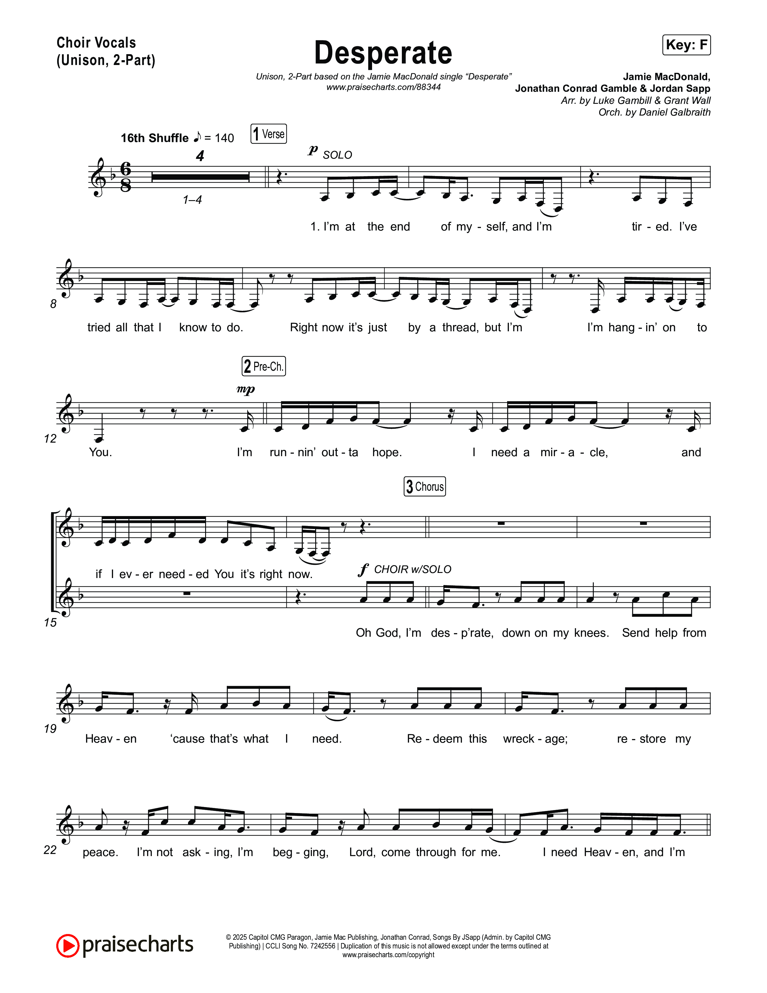 Desperate (Unison/2-Part) Choir Vocals (Uni/2-Part) (Jamie MacDonald / Arr. Luke Gambill)