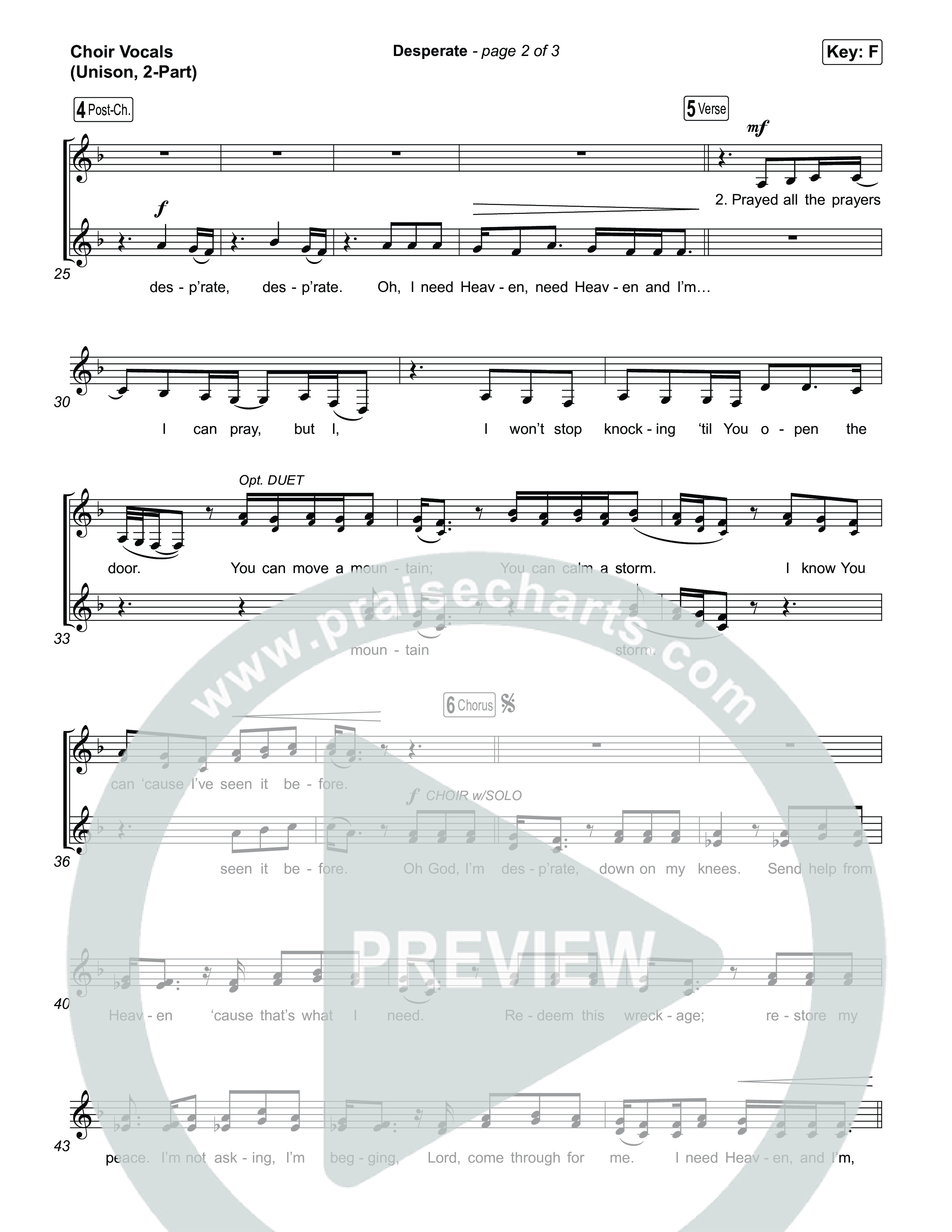 Desperate (Unison/2-Part) Choir Vocals (Uni/2-Part) (Jamie MacDonald / Arr. Luke Gambill)