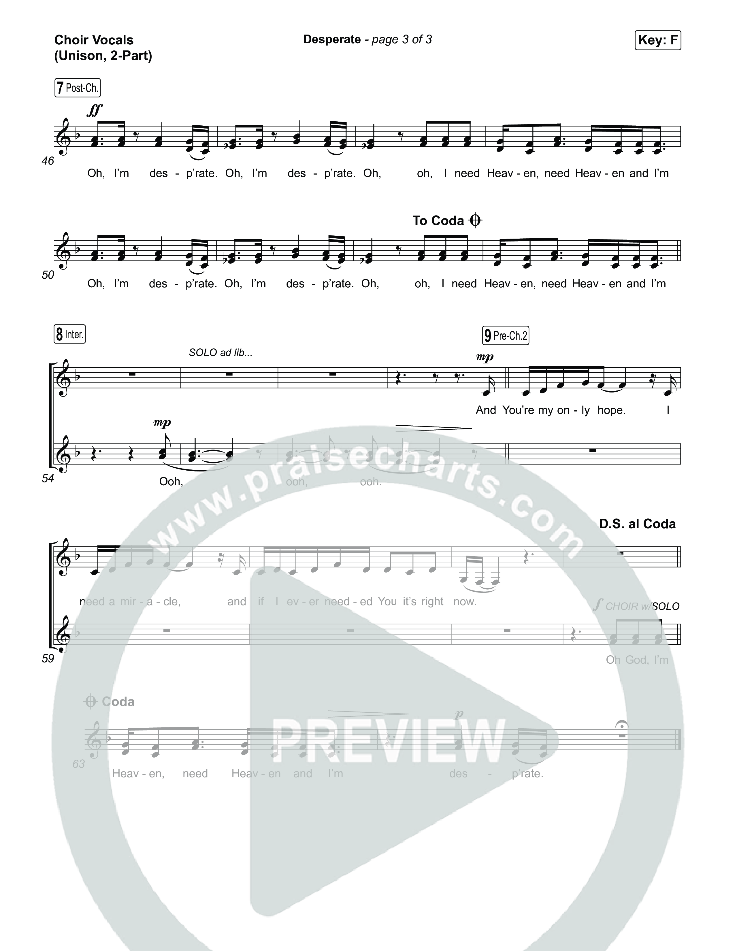 Desperate (Unison/2-Part) Choir Vocals (Uni/2-Part) (Jamie MacDonald / Arr. Luke Gambill)