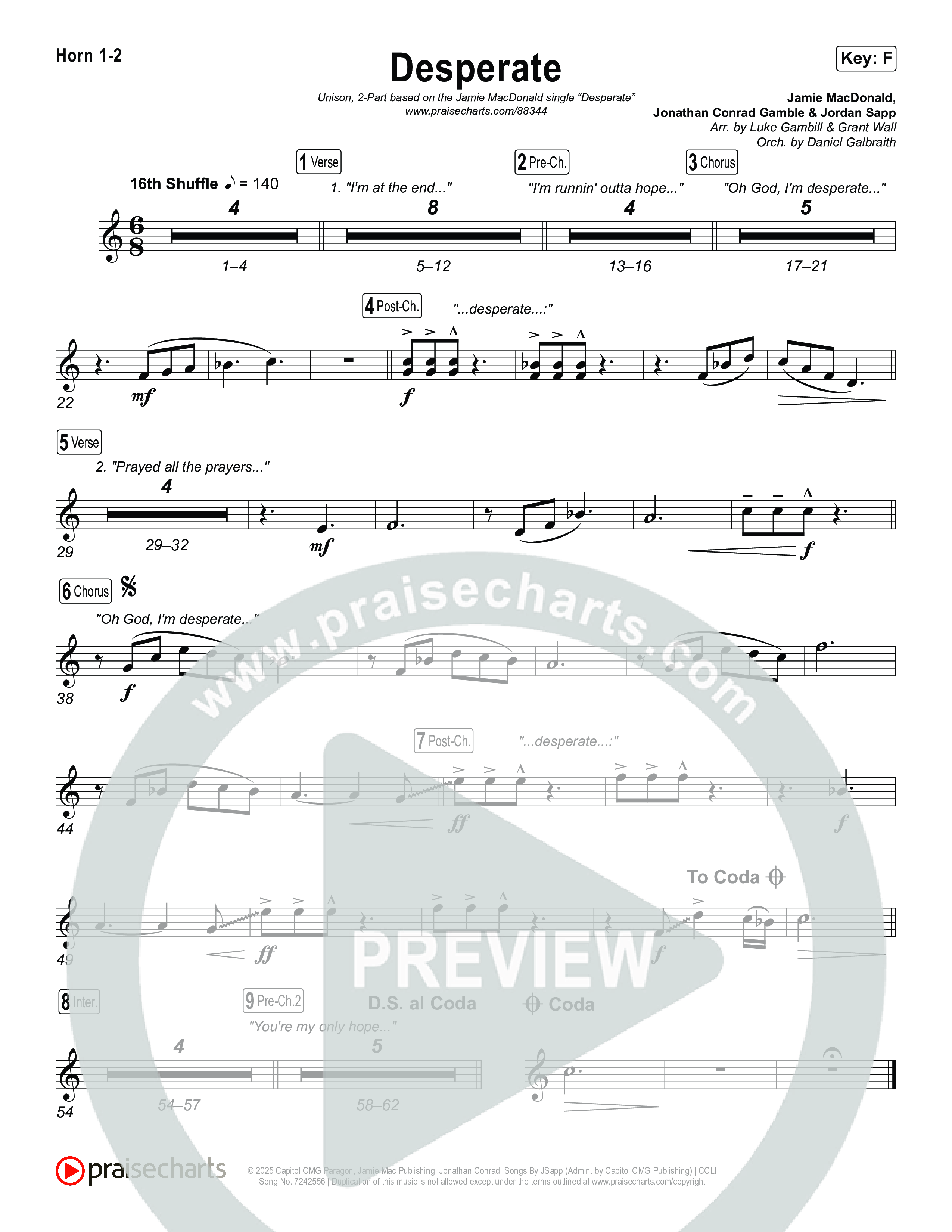 Desperate (Unison/2-Part) French Horn 1/2 (Jamie MacDonald / Arr. Luke Gambill)