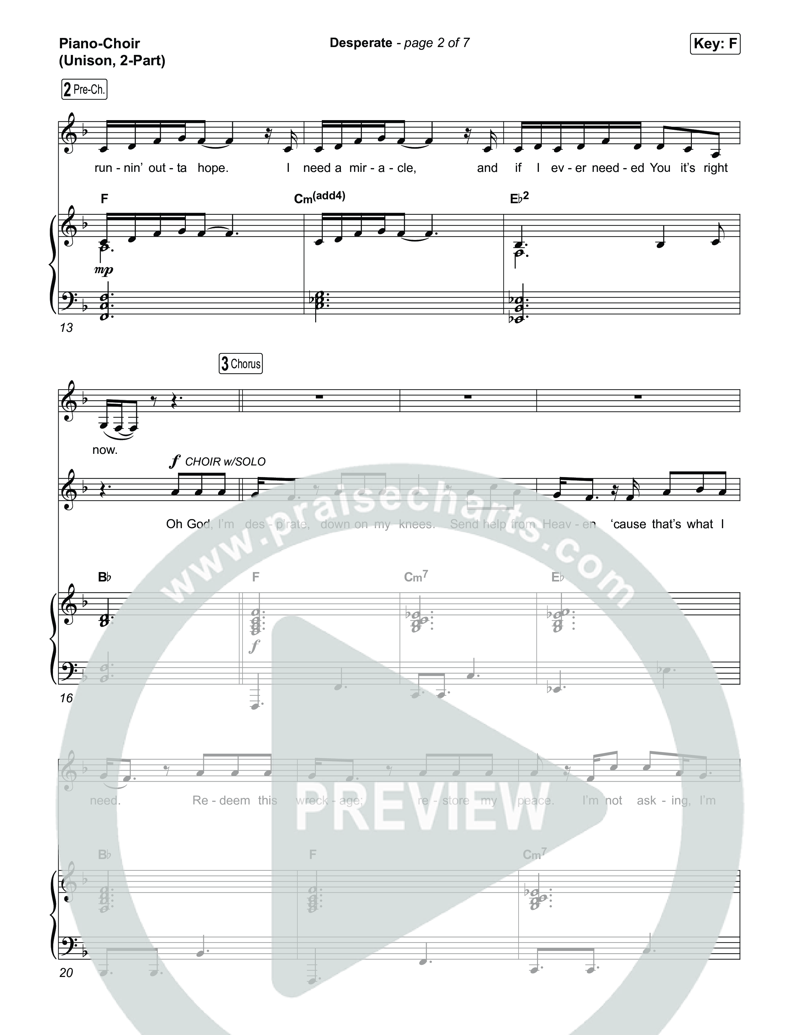 Desperate (Unison/2-Part) Piano/Choir  (Uni/2-Part) (Jamie MacDonald / Arr. Luke Gambill)