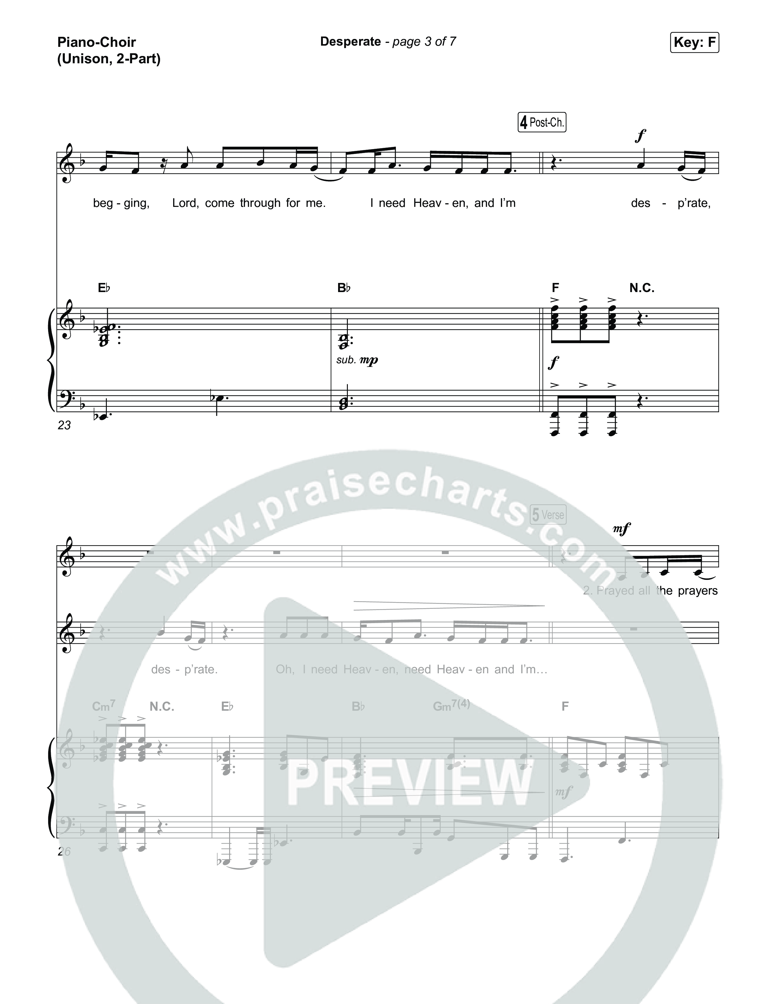 Desperate (Unison/2-Part) Piano/Choir  (Uni/2-Part) (Jamie MacDonald / Arr. Luke Gambill)