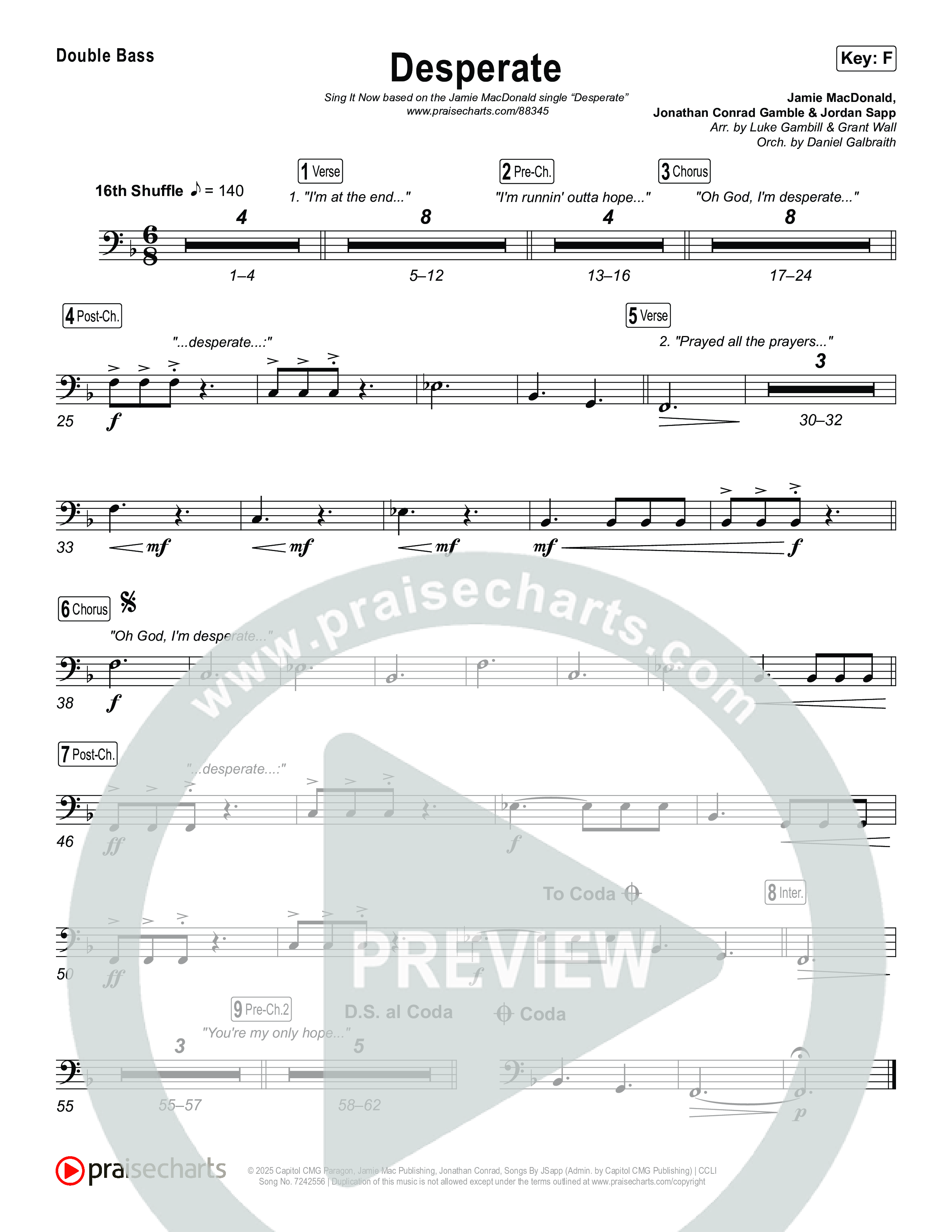 Desperate (Sing It Now) Double Bass (Jamie MacDonald / Arr. Luke Gambill)