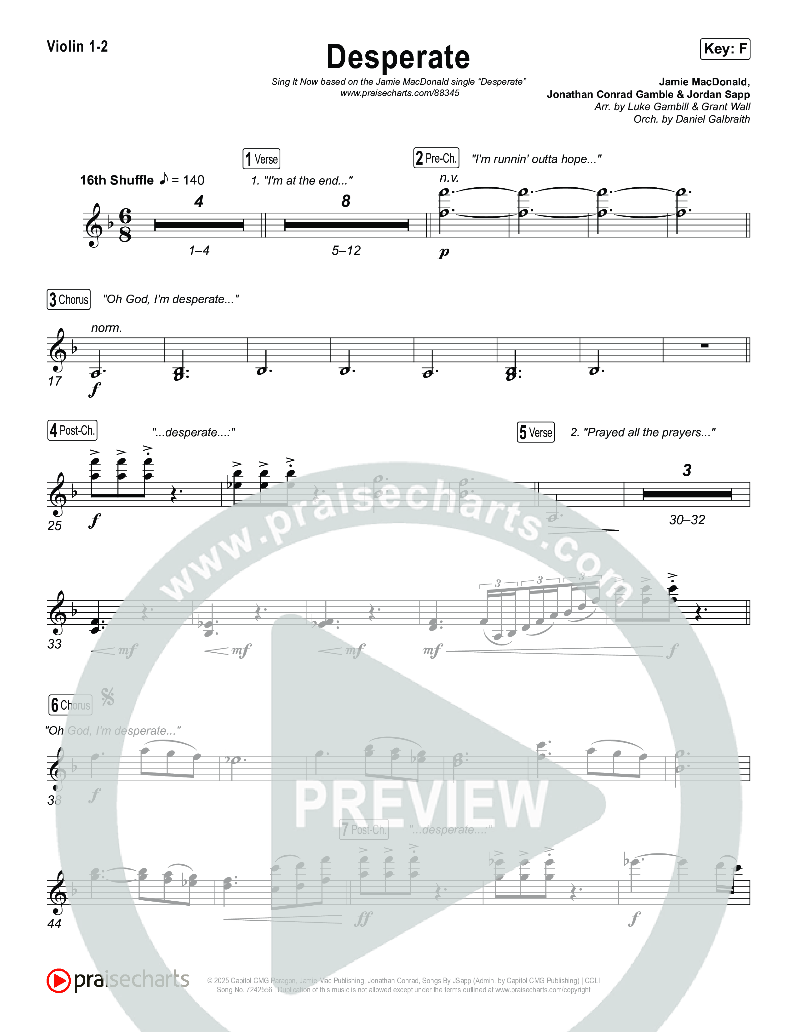 Desperate (Sing It Now) Violin 1/2 (Jamie MacDonald / Arr. Luke Gambill)