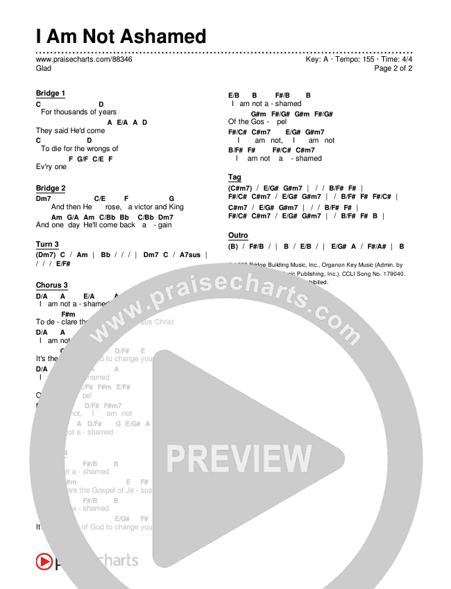 I Am Not Ashamed Chords & Lyrics (Glad)