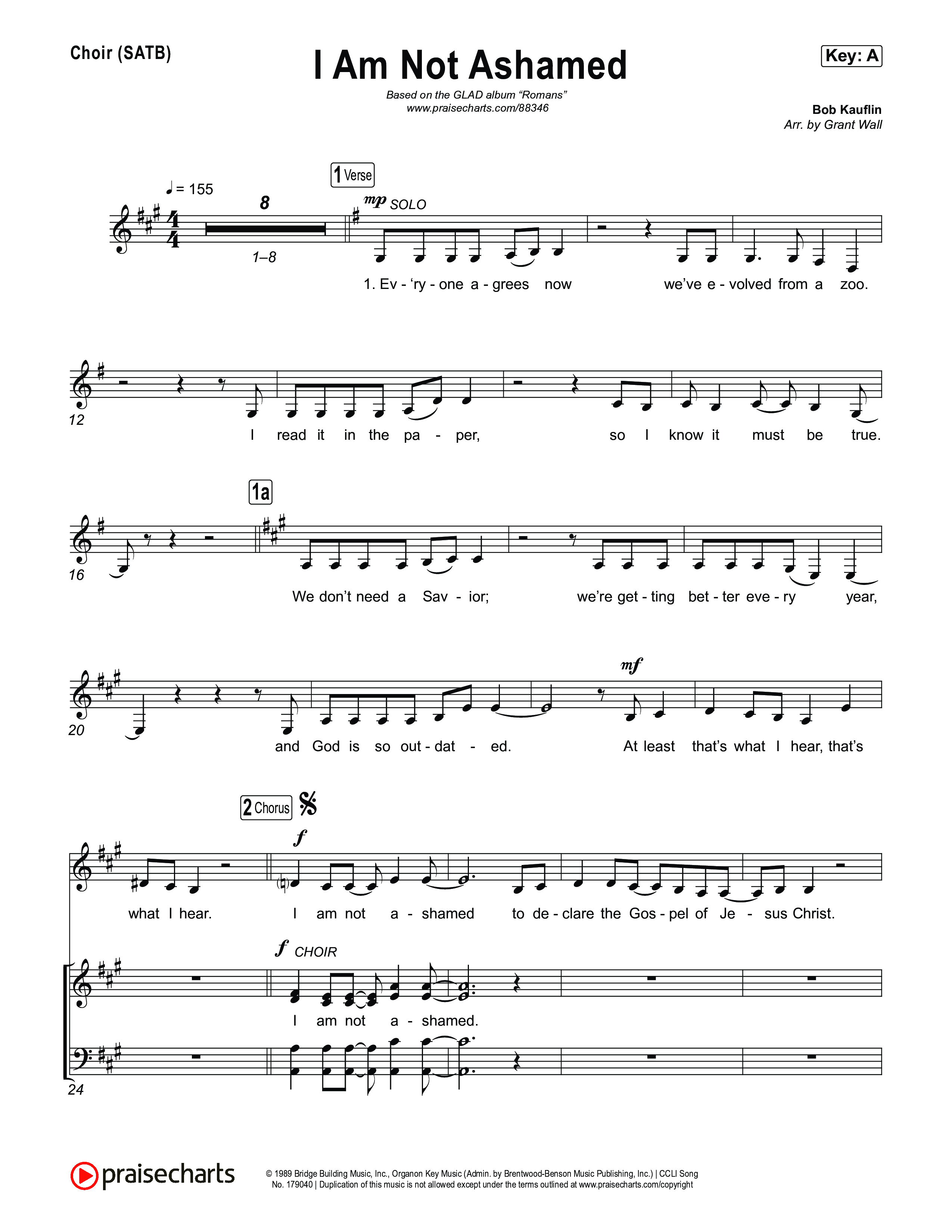 I Am Not Ashamed Choir Sheet (SATB) (Glad)